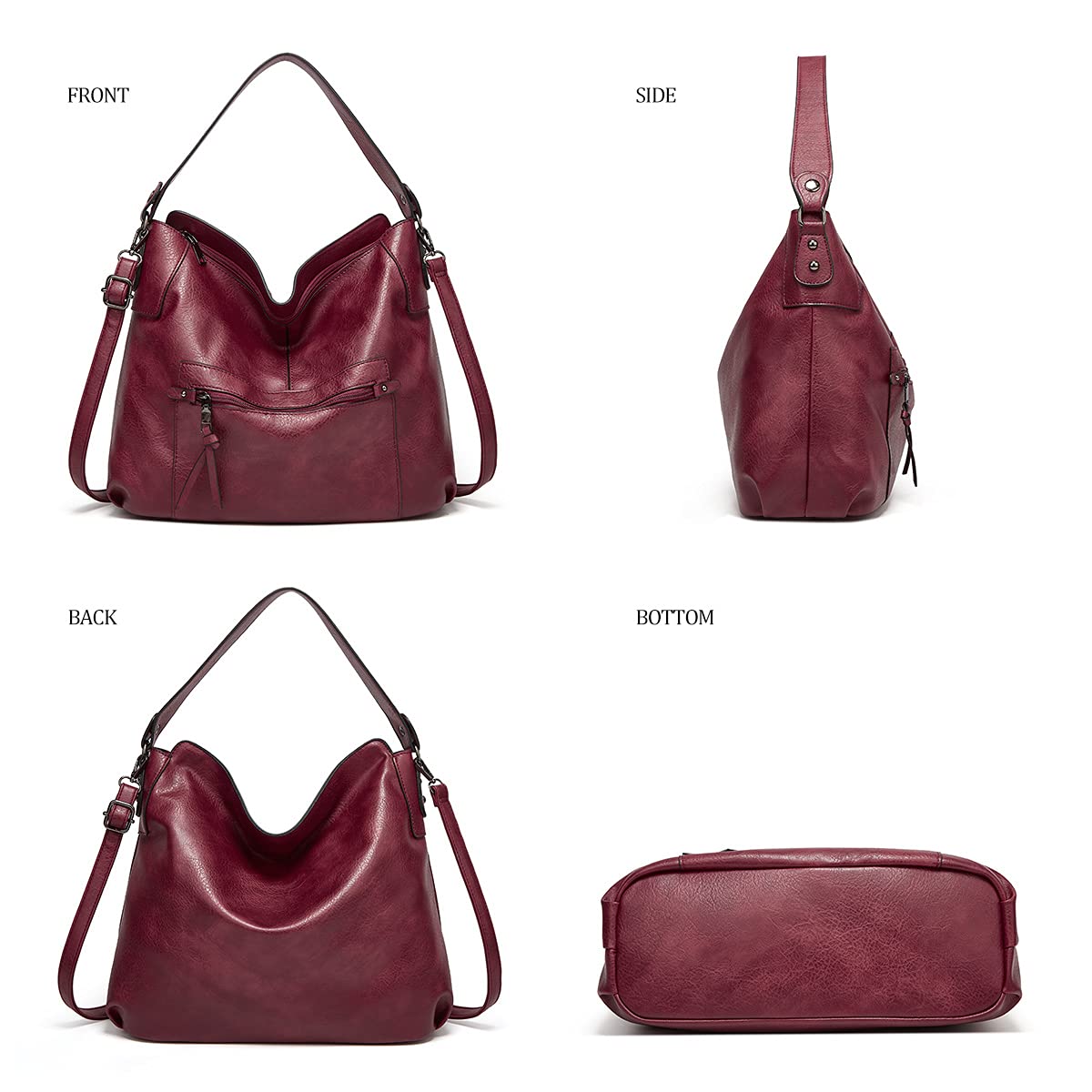 Gladdon Women's Large Capacity Hobo Handbag - Genuine Leather Crossbody Shoulder Tote Bag with Detachable Small Purse (2-Piece Set) | Perfect for Work, Travel & Everyday Use