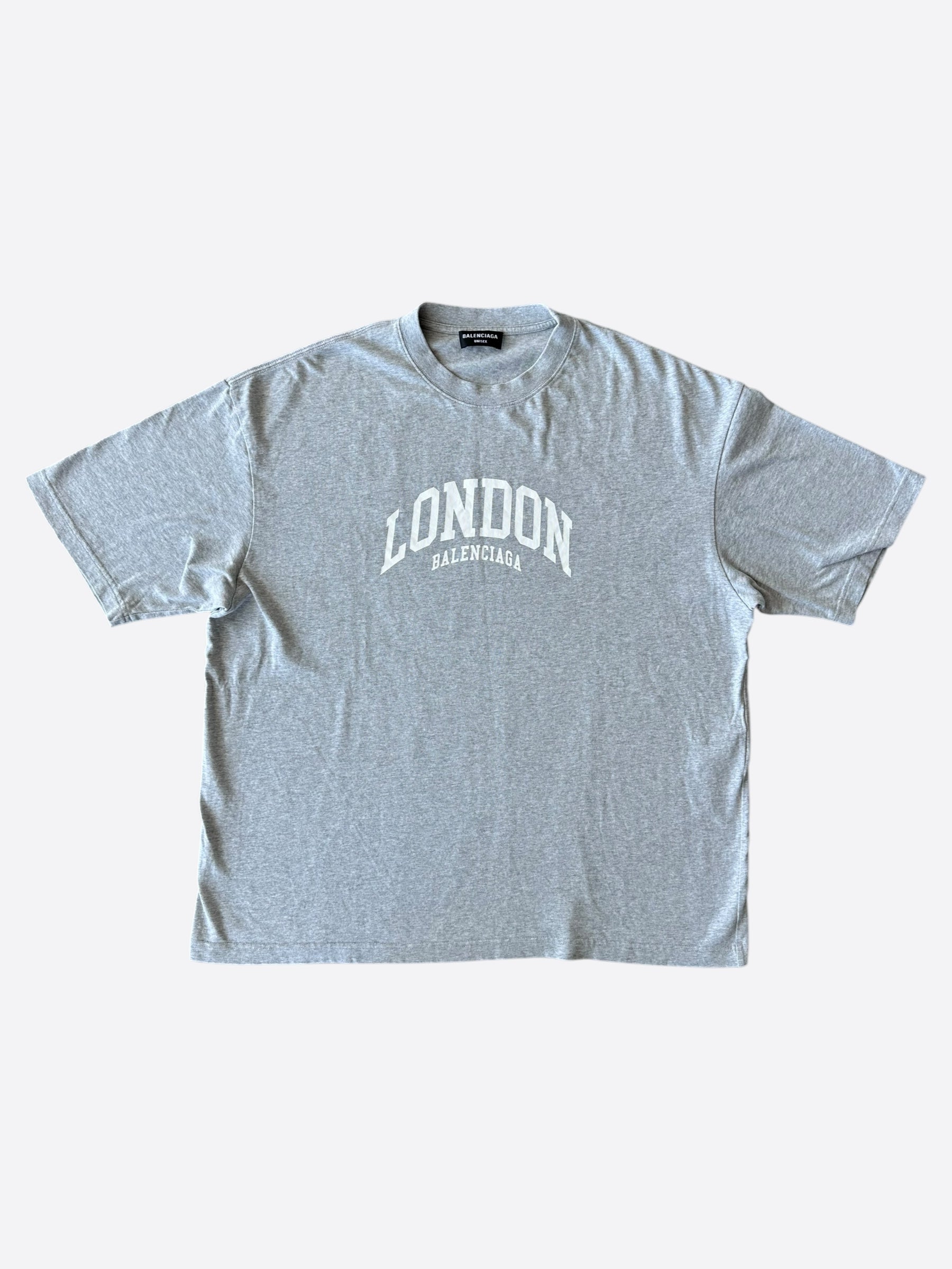 Balenciaga Grey & White London Logo T-Shirt for Men - Stylish Cotton Streetwear Tee for Casual Outfits & Urban Fashion