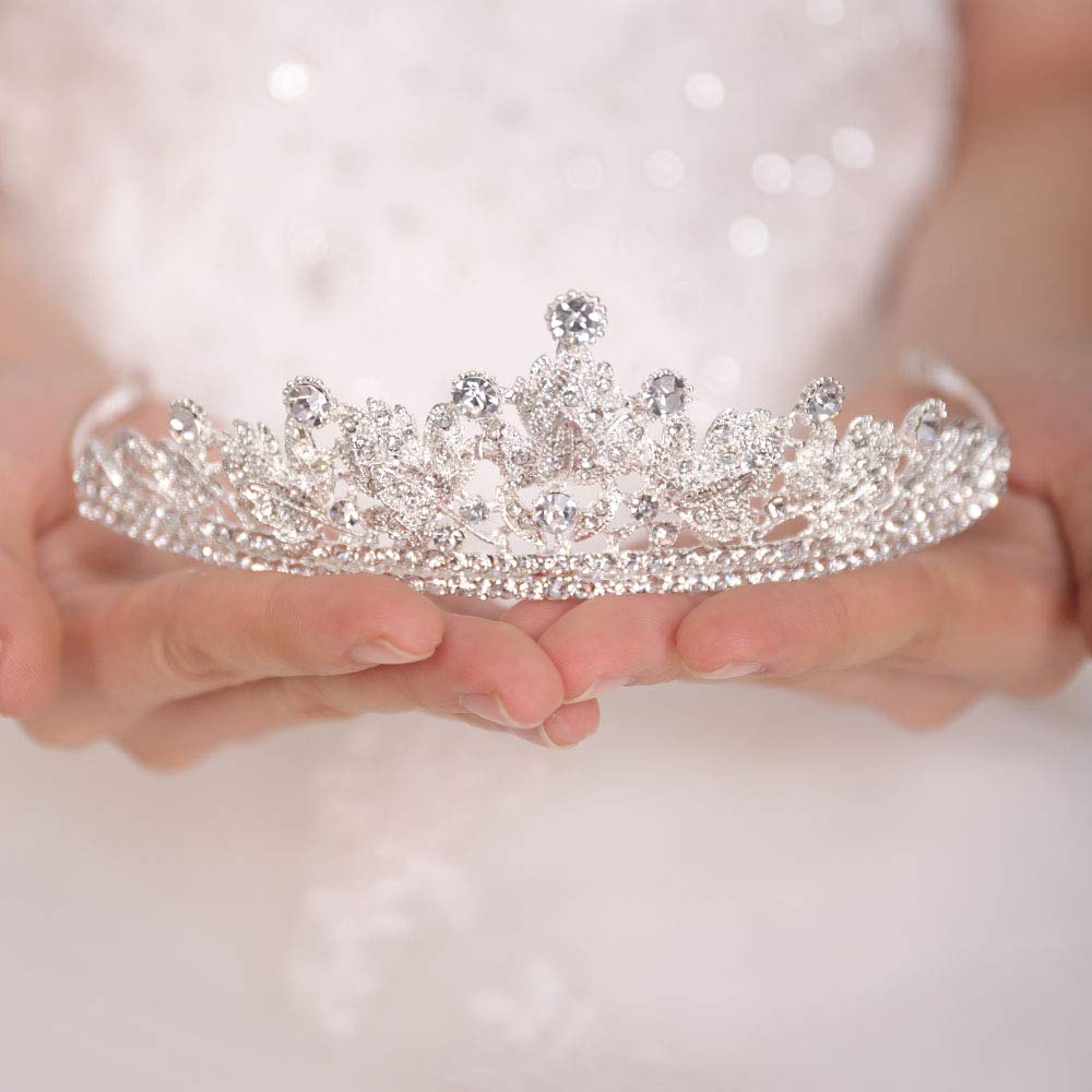 FXmimior Silver Beaded Bridal Wedding Crown Headband for Women - Crystal Tiara Hair Accessory | Perfect for Bridal Showers, Weddings, and Special Occasions