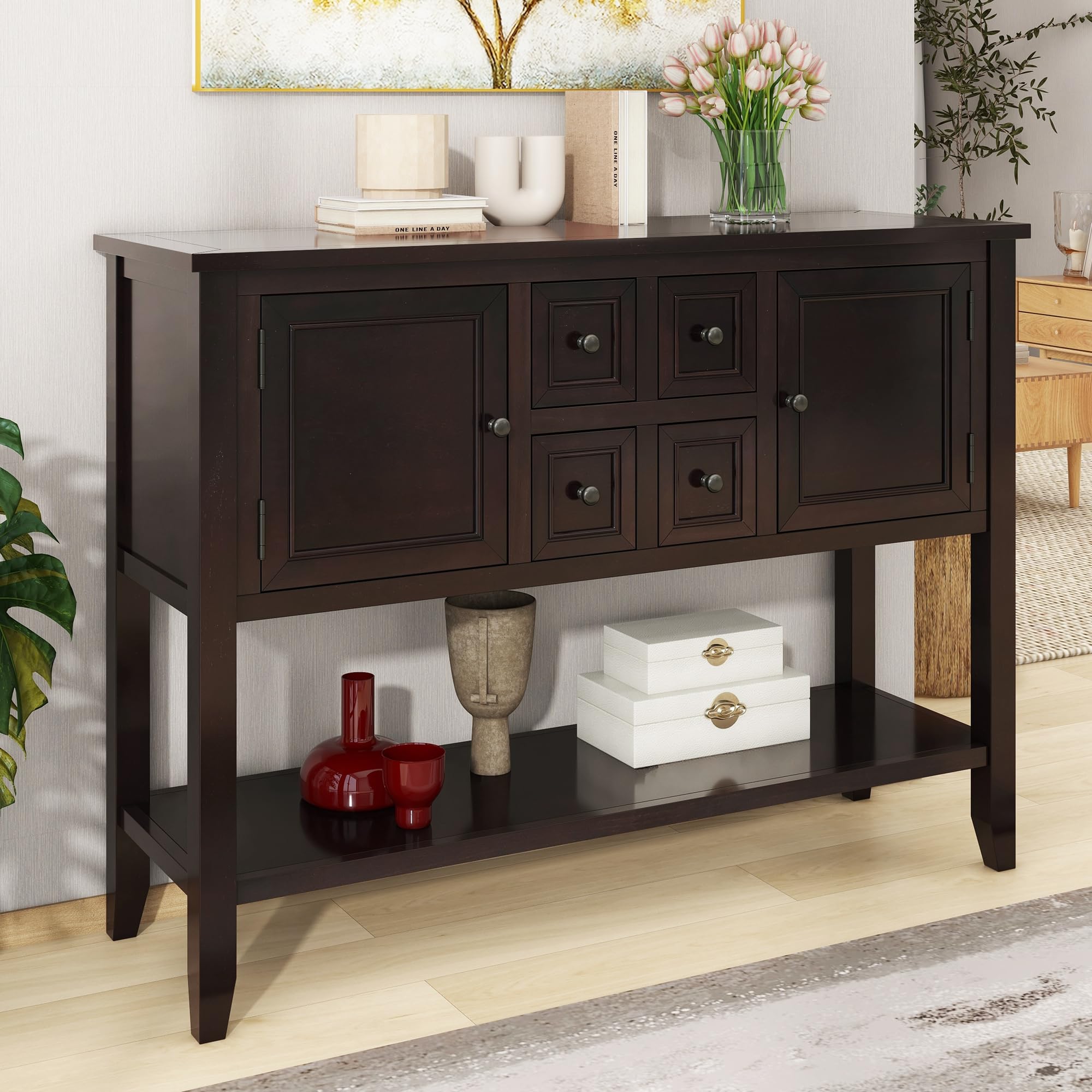 Harper & Bright Espresso Buffet Cabinet - Kitchen Storage & Sideboard with Drawers for Dining Room