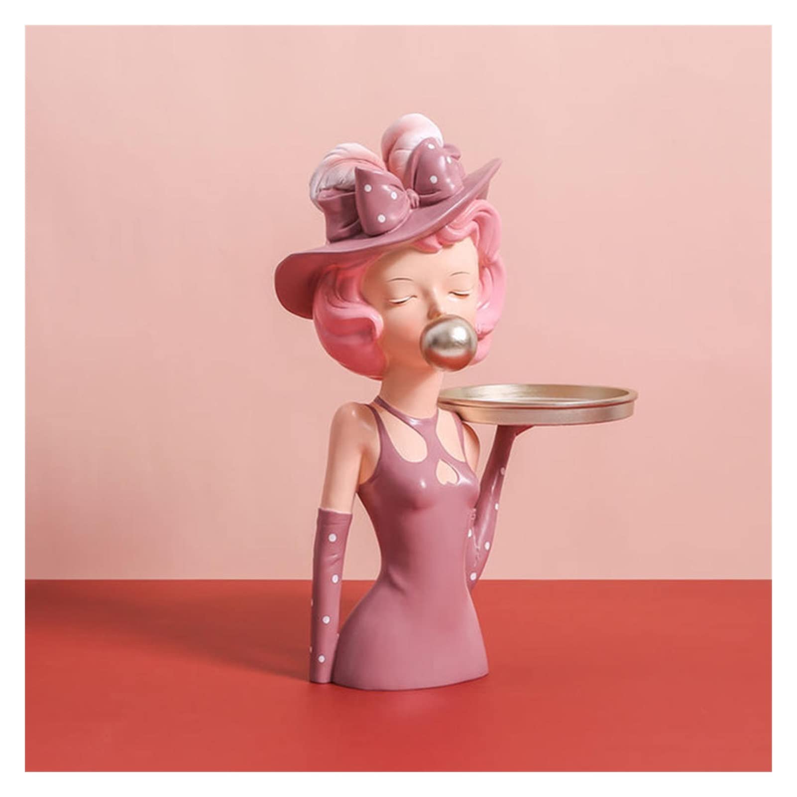 Pink Bubble Girl Resin Sculpture - Elegant Desktop Decor for Jewelry, Rings, Keys & Snacks | Perfect for Living Room, Office & Gift Giving