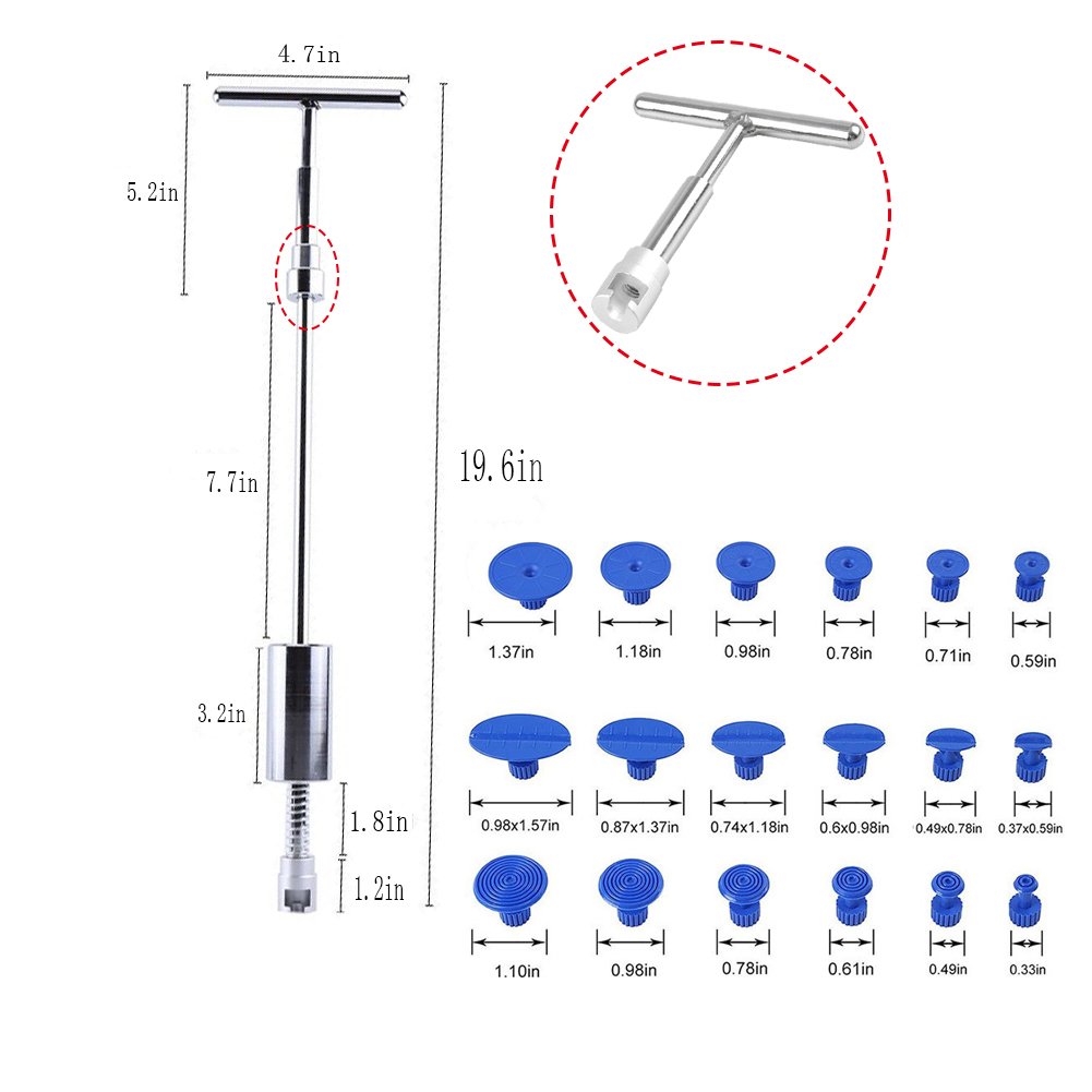 Qiilu 18-Piece Car Dent Repair Kit - T-Bar Slide Hammer Tool for Auto Body, SUV & Vehicle Hail Damage Removal | Professional Dent Puller for DIY Auto Repair at Home or Garage