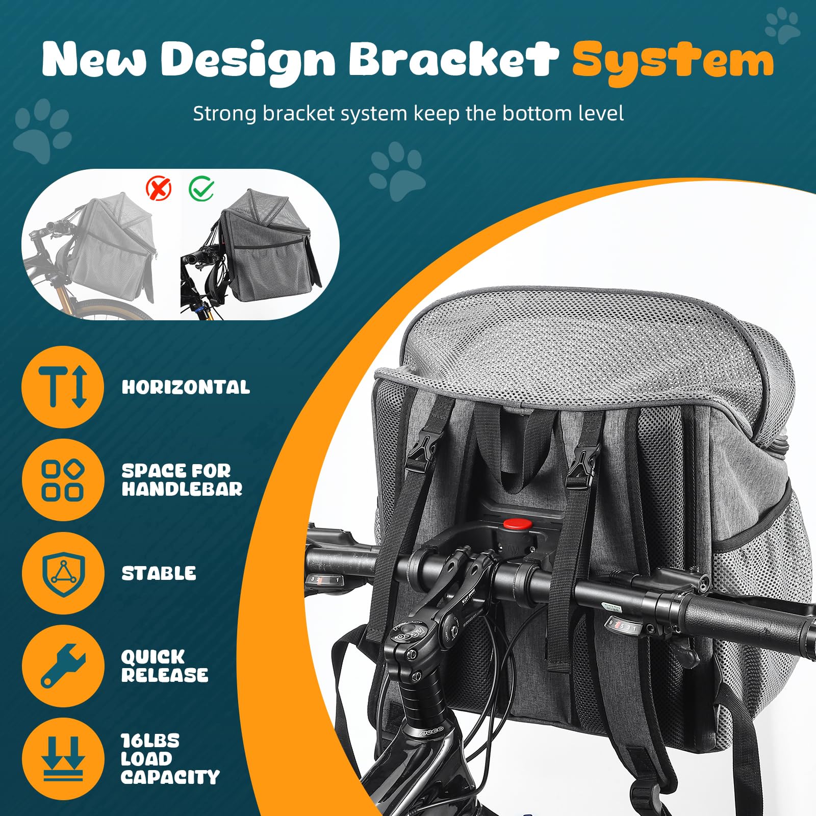Dog Bike Basket Carrier - Breathable Mesh Window Pet Basket for Bikes | Front & Rear Mount Cat & Dog Carrier | Perfect for Cycling, Commuting & Outdoor Adventures