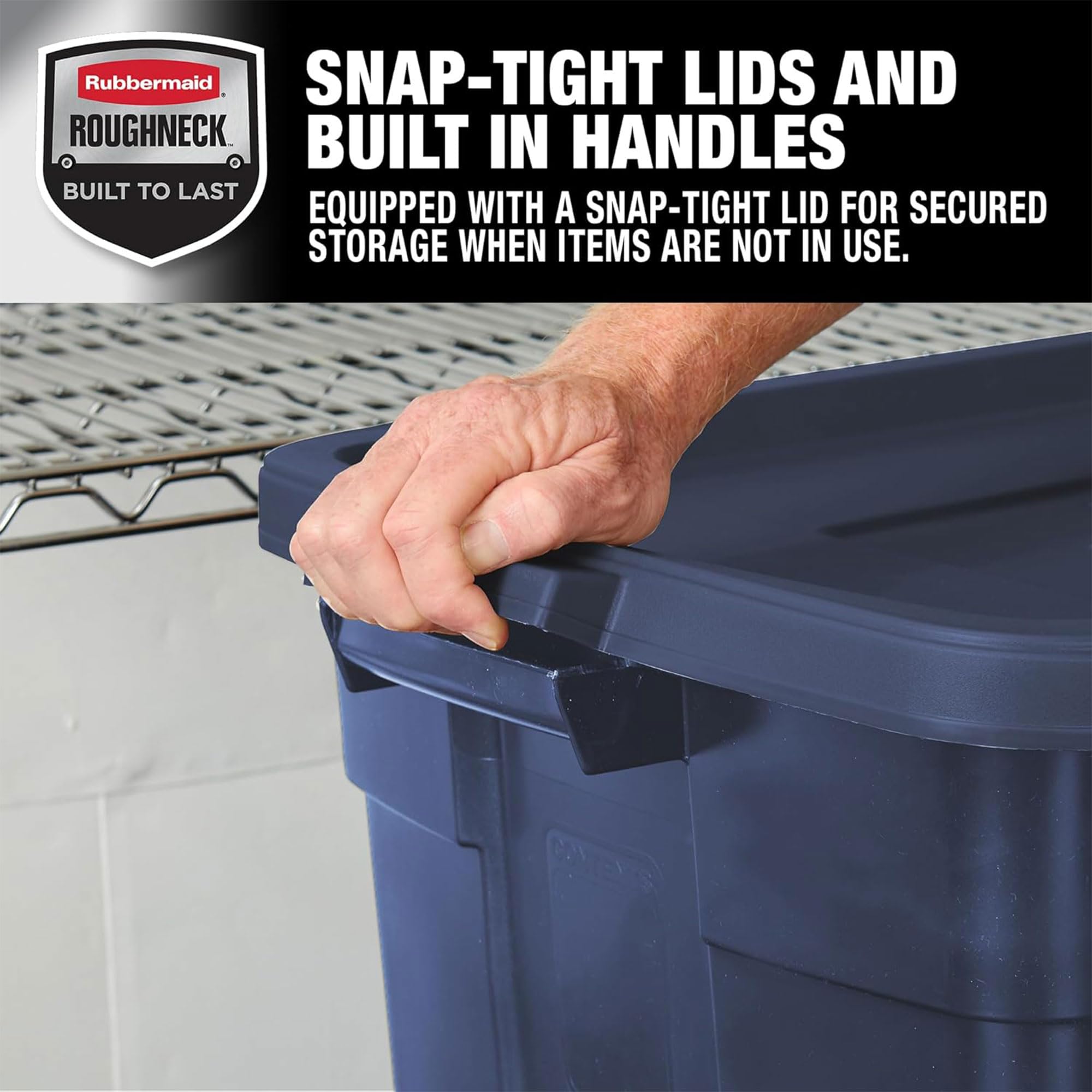 Rubbermaid Roughneck Heavy-Duty Storage Totes (10-Pack) - Stackable Plastic Bins with Lids & Handles, Made in USA - Dark Indigo Metallic for Home, Garage & Office Organization