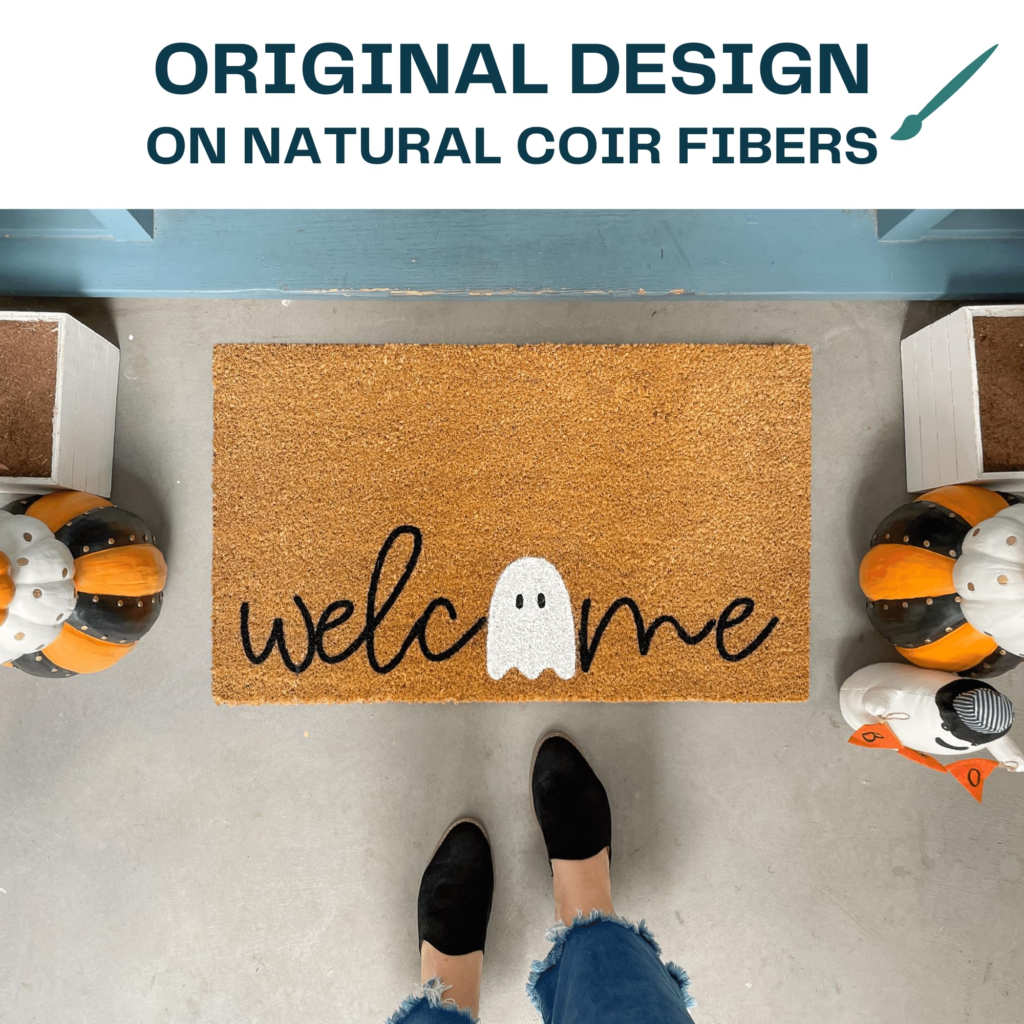 Halloween Doormat - Heavy Duty Natural Coir Fibers, UV Resistant Ghost Front Porch Decor - Perfect for Fall & Halloween Outdoor Entryway Decorations