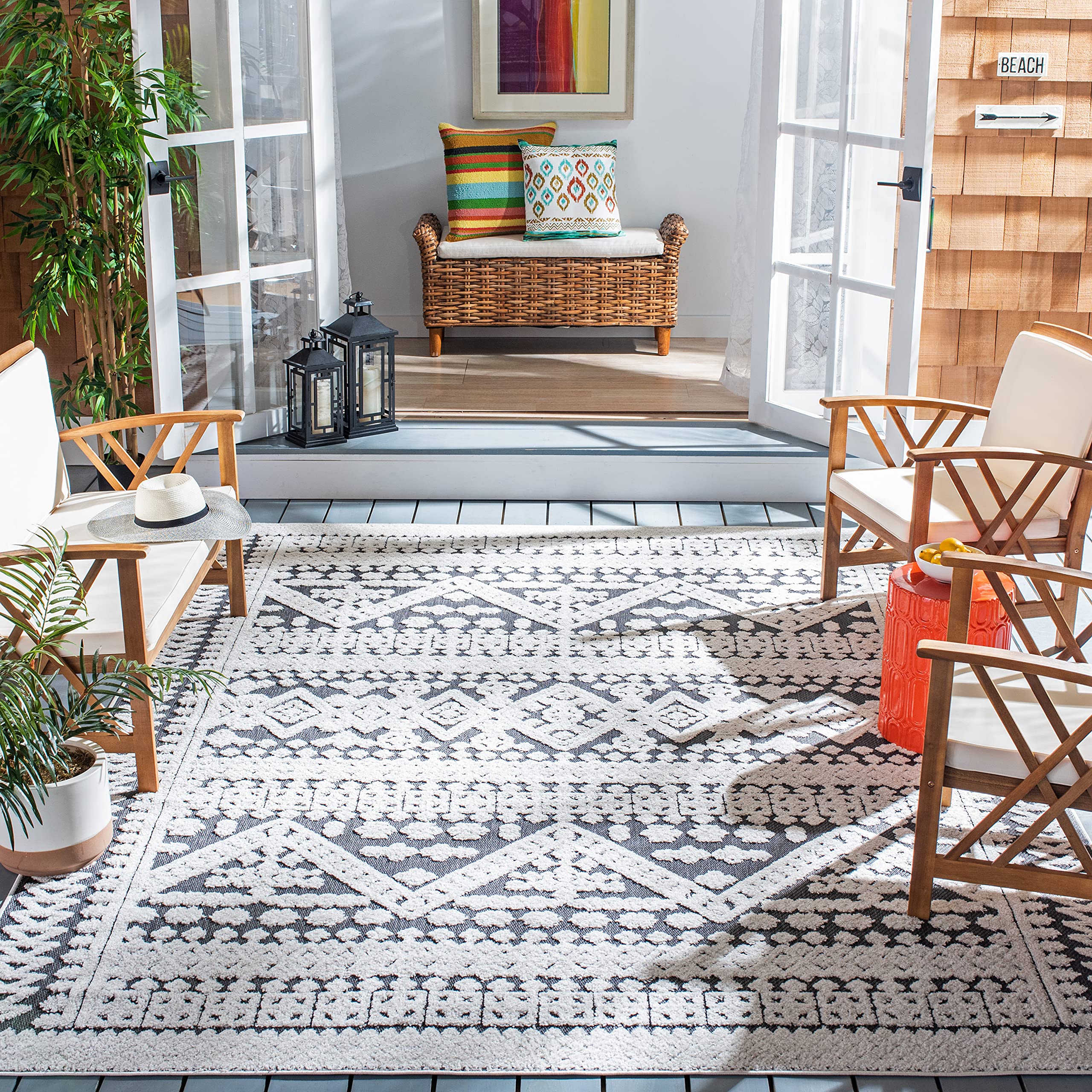 SAFAVIEH Cabana Collection 8' x 10' Ivory & Grey Area Rug - Non-Shedding, Easy Care, Stain Resistant - Perfect for Living Room, Bedroom, Dining Room High Traffic Areas - Boho Chic Home Decor for Modern & Traditional Interiors (CBN658A)
