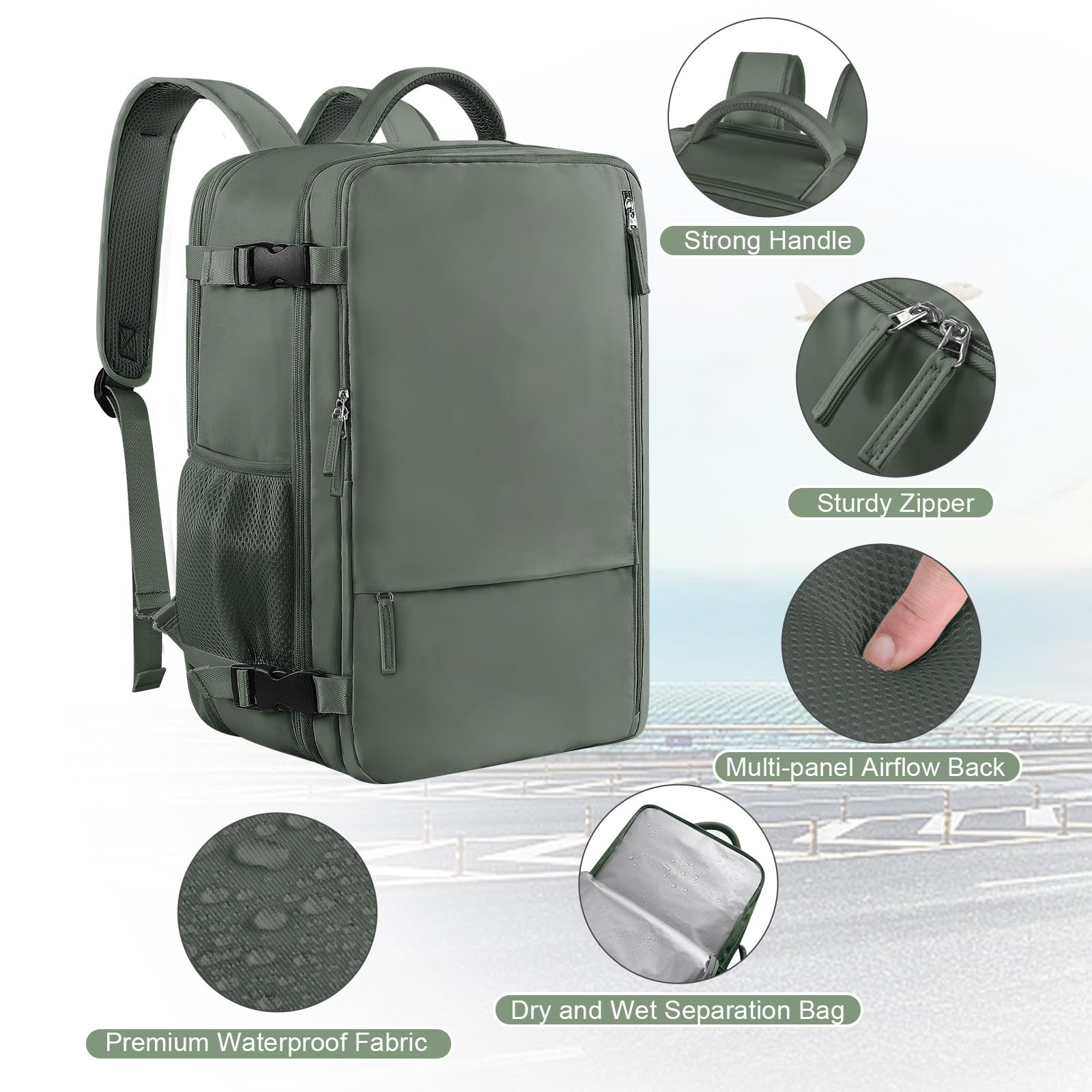 Large Expandable Travel Backpack for Men & Women - 17 Inch Laptop Compartment, Waterproof College Bookbag, Airplane Carry-On Approved - Perfect for Commuting, Hiking, Business Trips & School