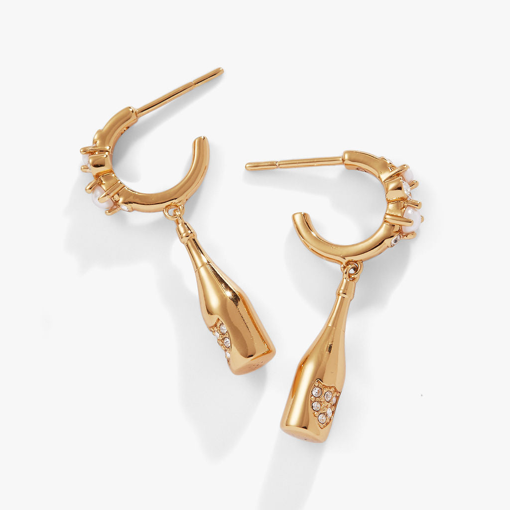 Champagne Drop Huggie Hoop Earrings for Women - 14K Gold Plated Dainty Minimalist Earrings - Perfect for Parties, Weddings & Everyday Wear