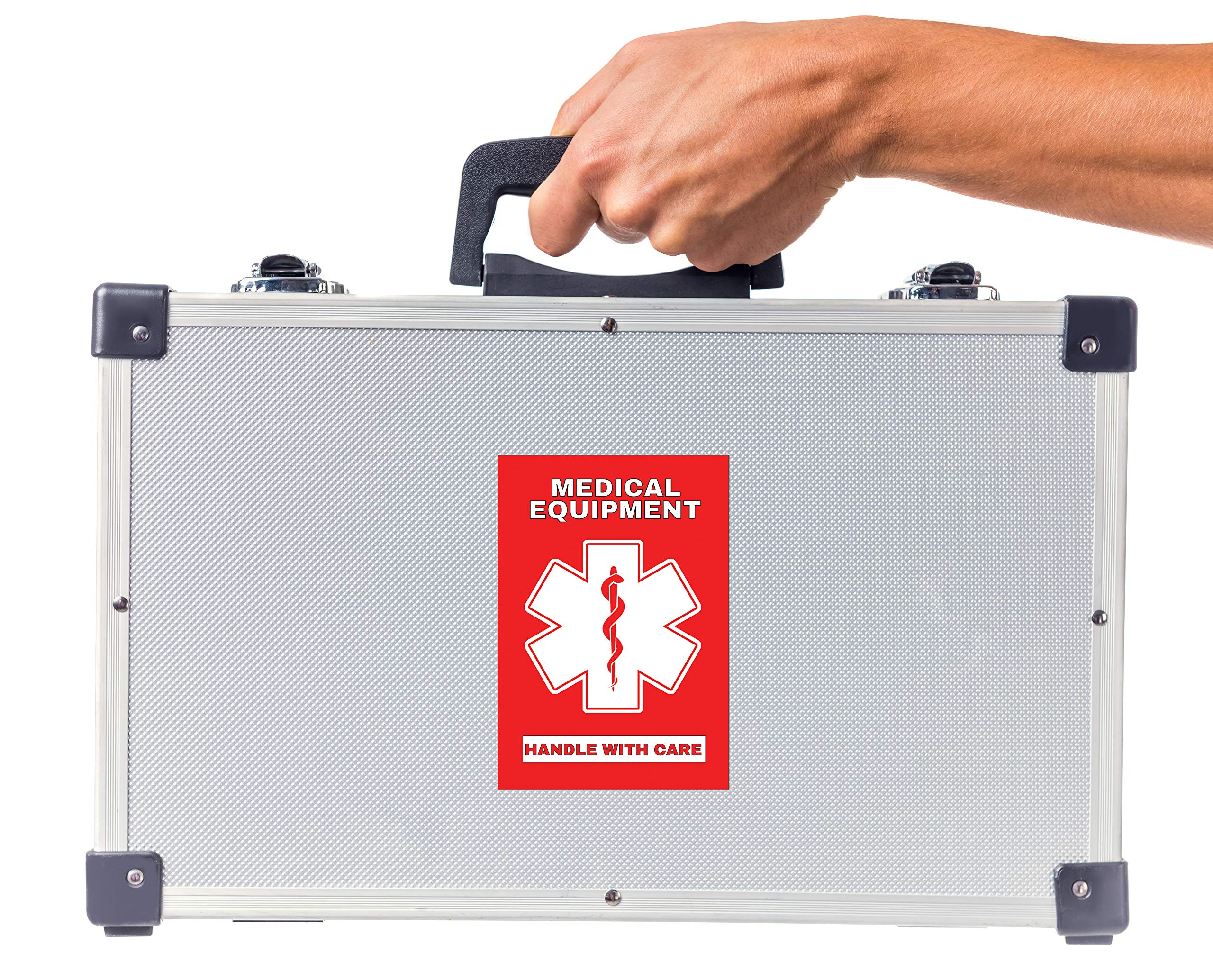 Medical Equipment Luggage Sticker - Handle with Care - 3x2 Inches - Pack of 20 (MELT-101) - Perfect for Hospital Equipment, Lab Devices & Fragile Medical Supplies