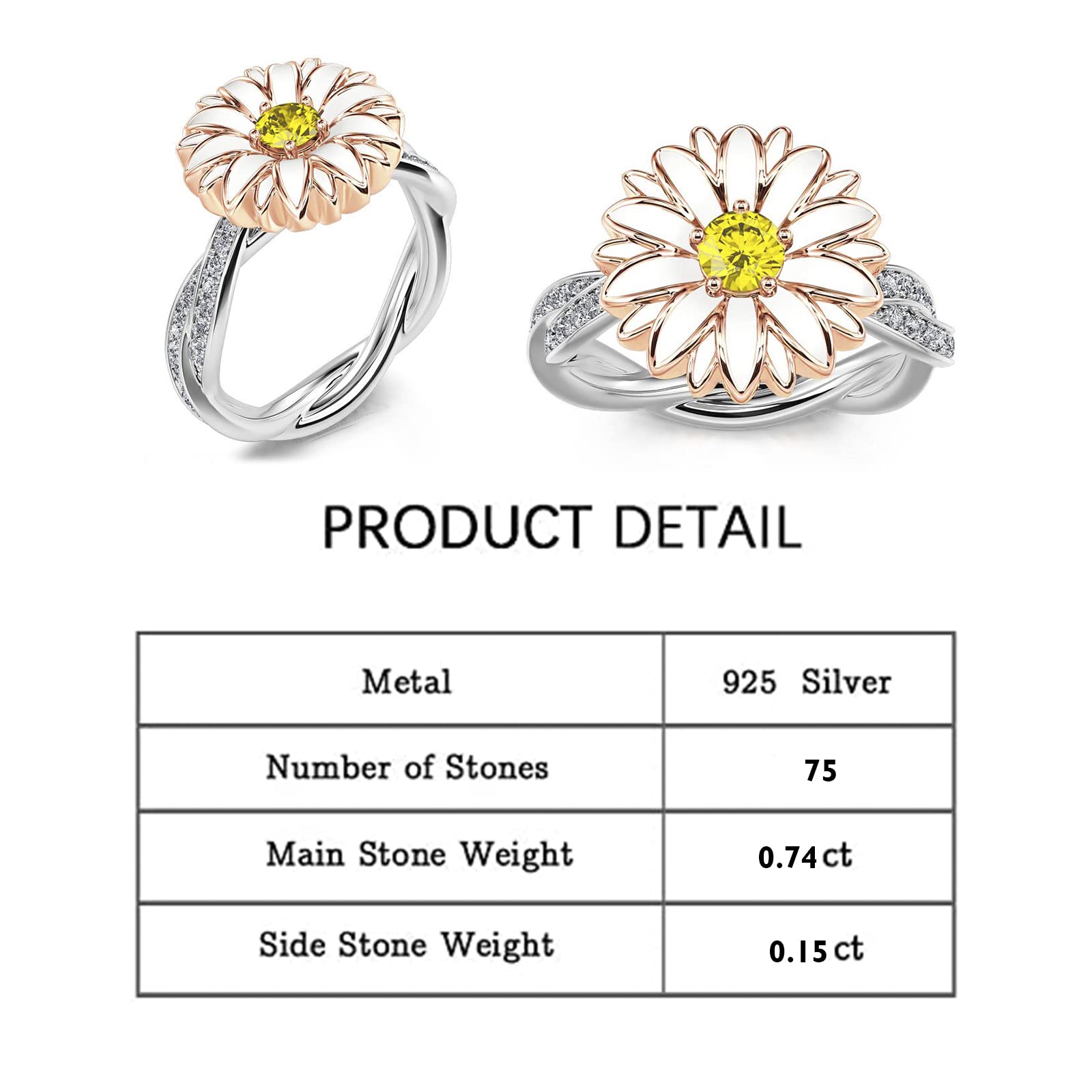 Jeulia Sterling Silver Daisy Flower Rotating Fidget Ring for Women - Cubic Zirconia Anxiety Relief Engagement Promise Ring with Birthstone & Gift Box - Perfect for Valentine's Day, Stress Relief & Everyday Wear