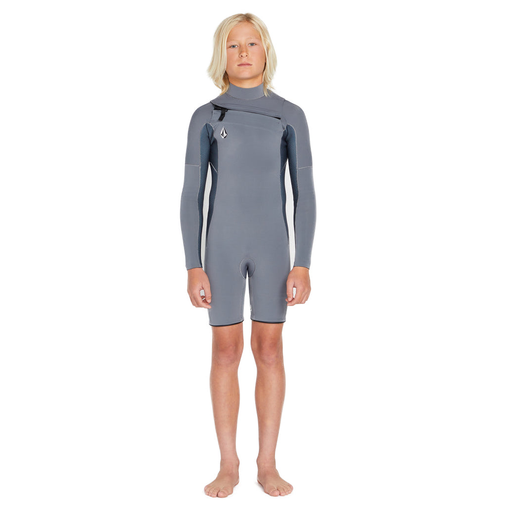 Volcom Modulator 2mm Big Boys Chest Zip Long Sleeve Springsuit Wetsuit - Charcoal for Surfing, Swimming & Water Sports