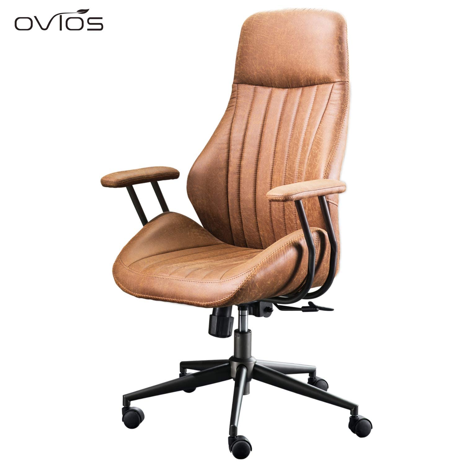 Ergonomic High Back Office Chair - Modern Suede Fabric Computer Desk Chair for Home & Executive Office - Comfortable & Adjustable for Long Hours of Work (Brown) - Perfect for Remote Work, Gaming & Study Sessions