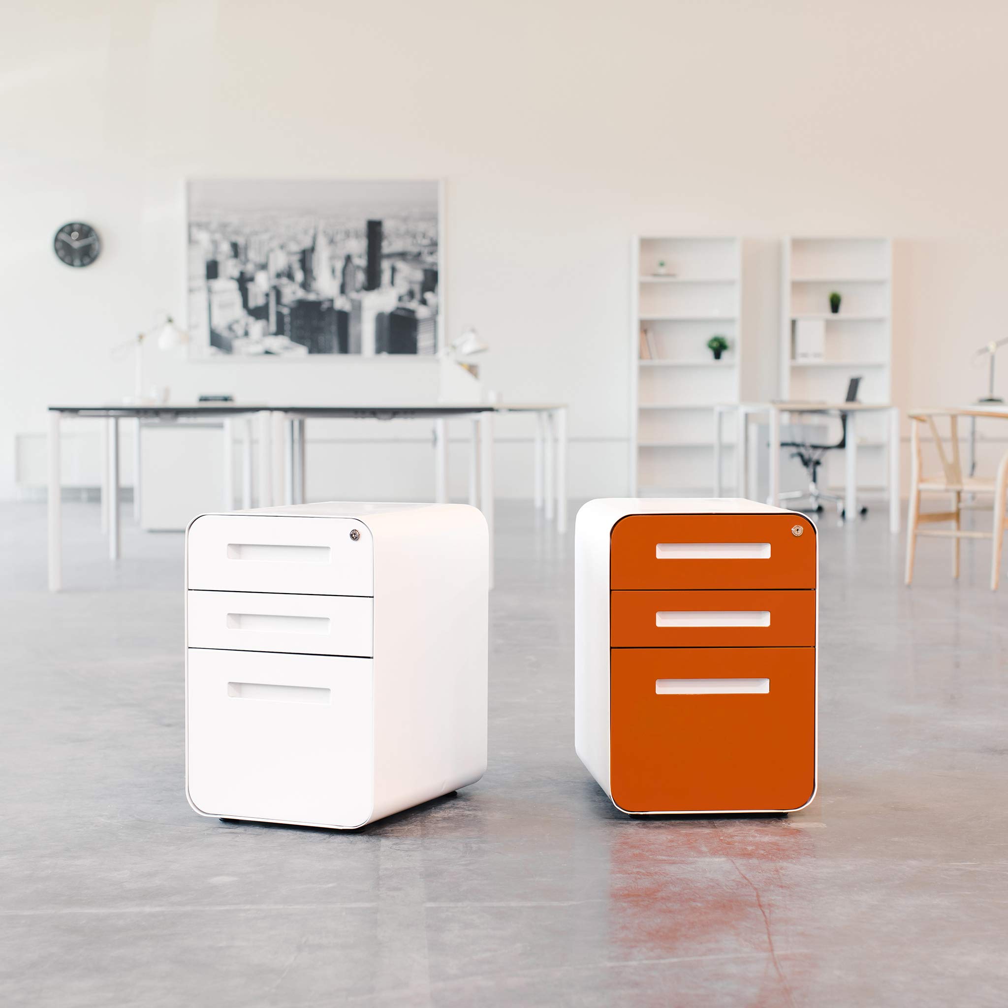 Laura Davidson 3-Drawer Locking File Cabinet - Under Desk Metal Filing Cabinet for Legal & Letter Folders, Wheels & Stationary Feet, Pre-Assembled, Dark Grey - Perfect for Home Office, Small Business & Professional Workspaces
