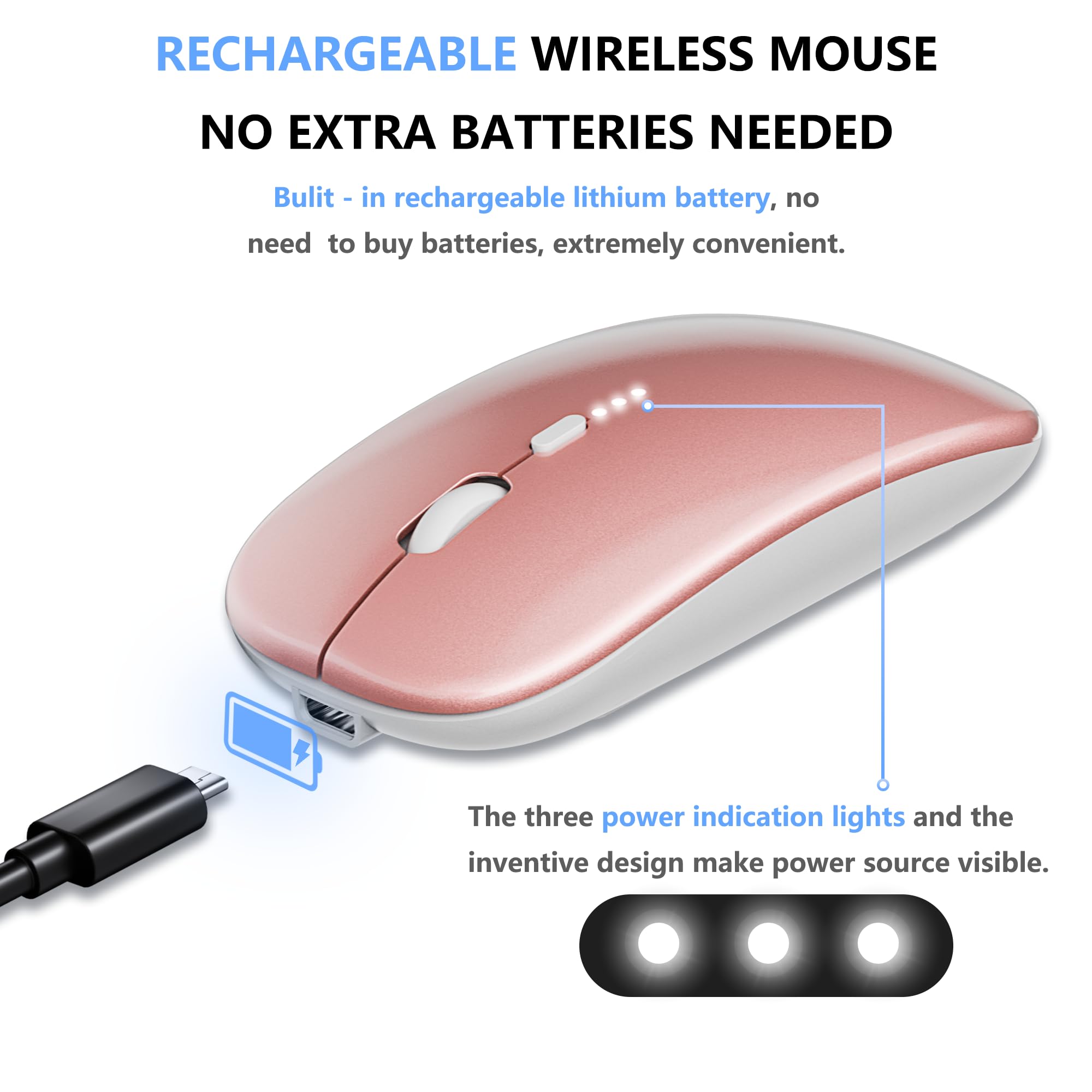 Ultra-Thin 2.4G Wireless Silent Mouse with USB Receiver - Rechargeable Ergonomic Office Mouse for Laptop, PC, MacBook, Notebook & Computer (Rose Gold) - Perfect for Home, Office & Travel Use