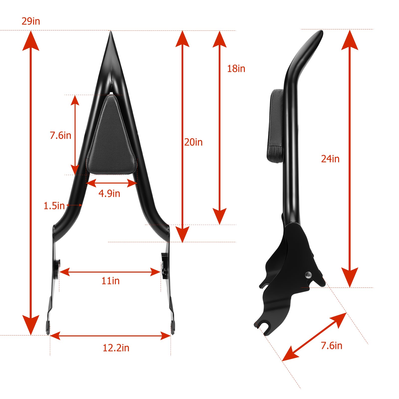 Premium One-Piece Passenger Backrest Sissy Bar with Comfort Cushion for Harley Touring Models - Road King, Street Glide, Electra Glide, CVO Road Glide FLHR FLHX FLHT FLTR (2009-2025) | Black | Enhanced Safety & Comfort for Long Rides