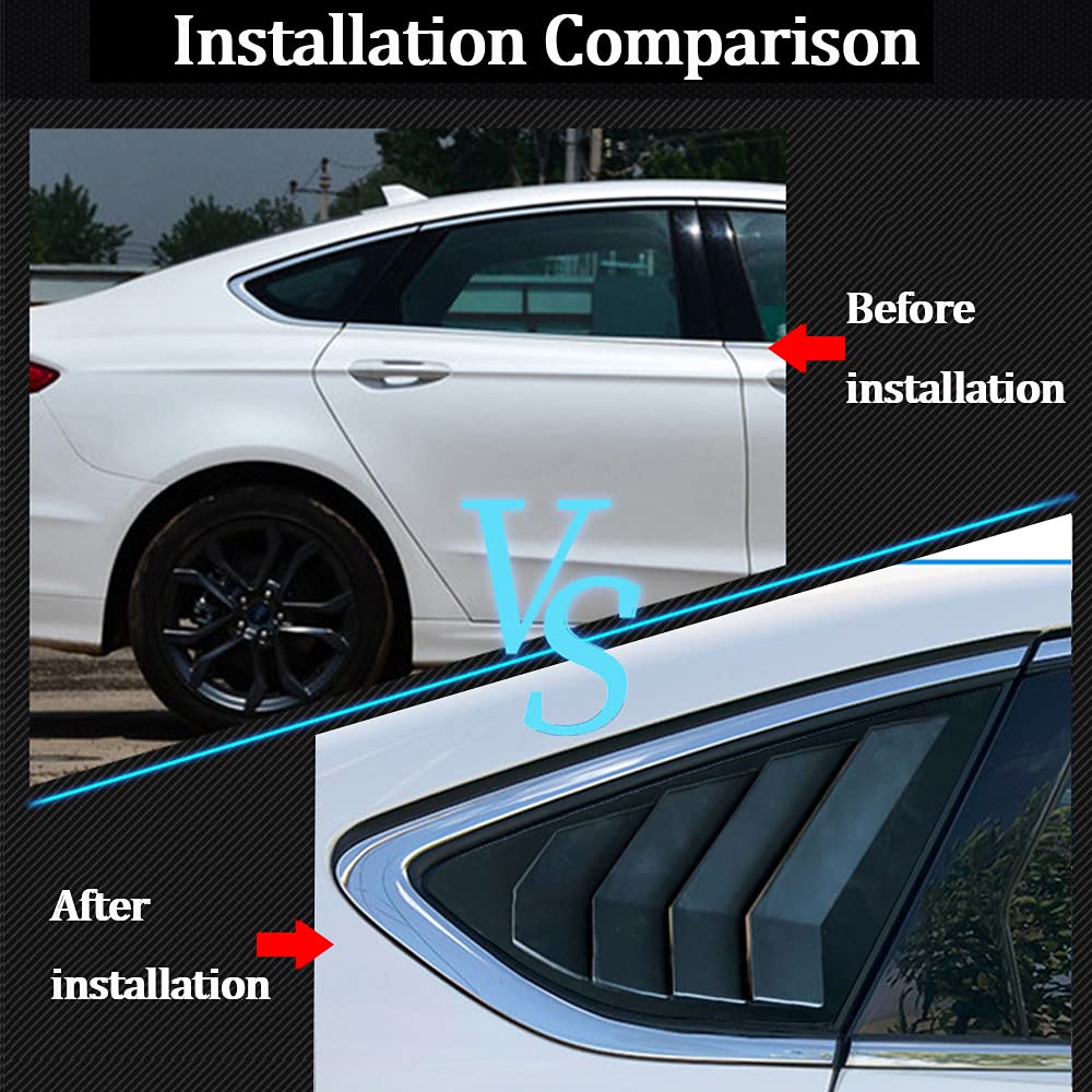 ABS Rear Side Window Louvers for Ford Fusion 2013-2021 | Matte Black Air Vent Scoop Shades | Car Window Blinds & Trim | Enhances Style & Sun Protection