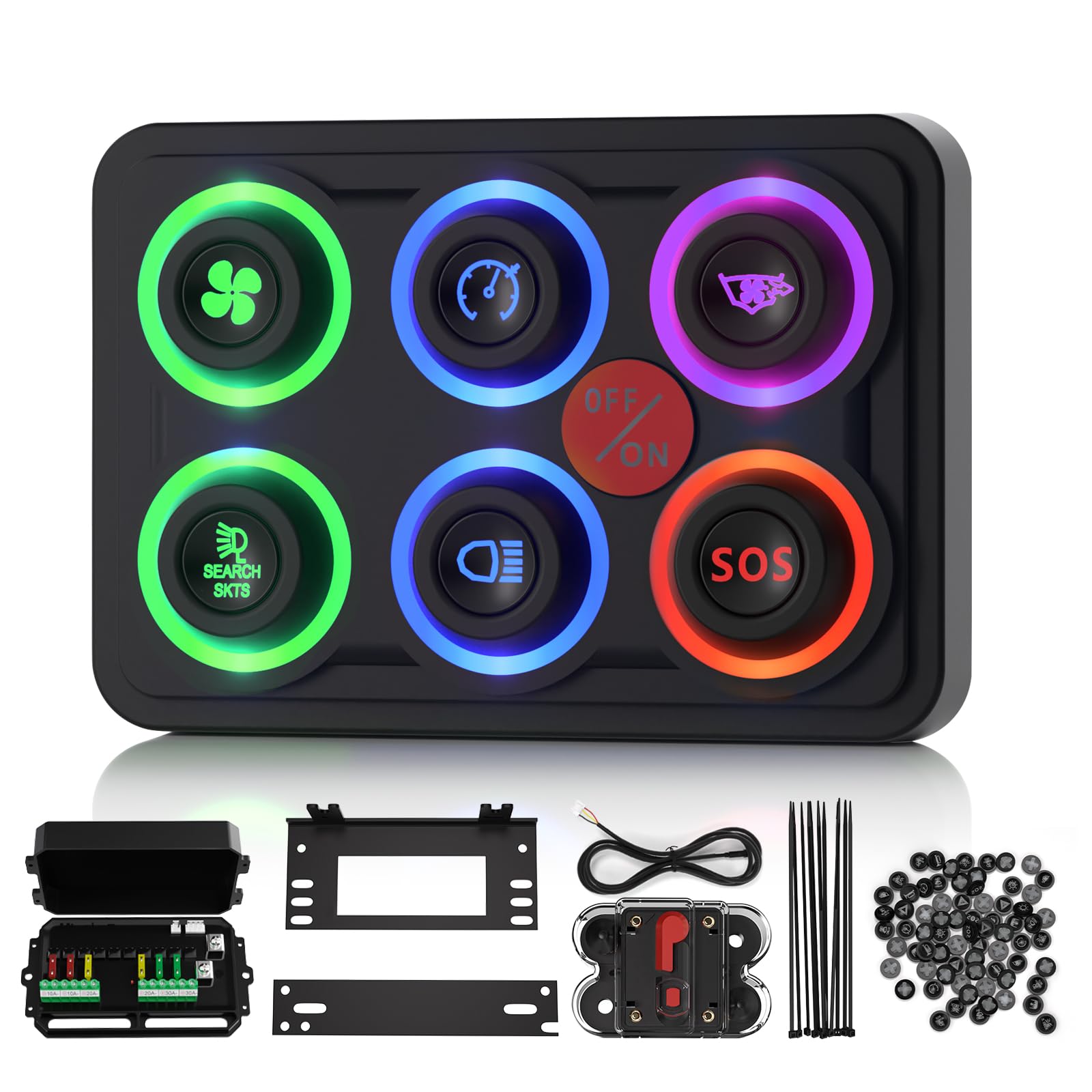 MaySpare 6 Gang Switch Panel - Upgraded Multicolor Toggle Momentary Pulse Switch with Electronic Relay System | Waterproof IP68 for Yachts, Trucks, RVs, SUVs, ATVs & Off-Road Vehicles | Perfect for Marine, Automotive & Outdoor Power Control