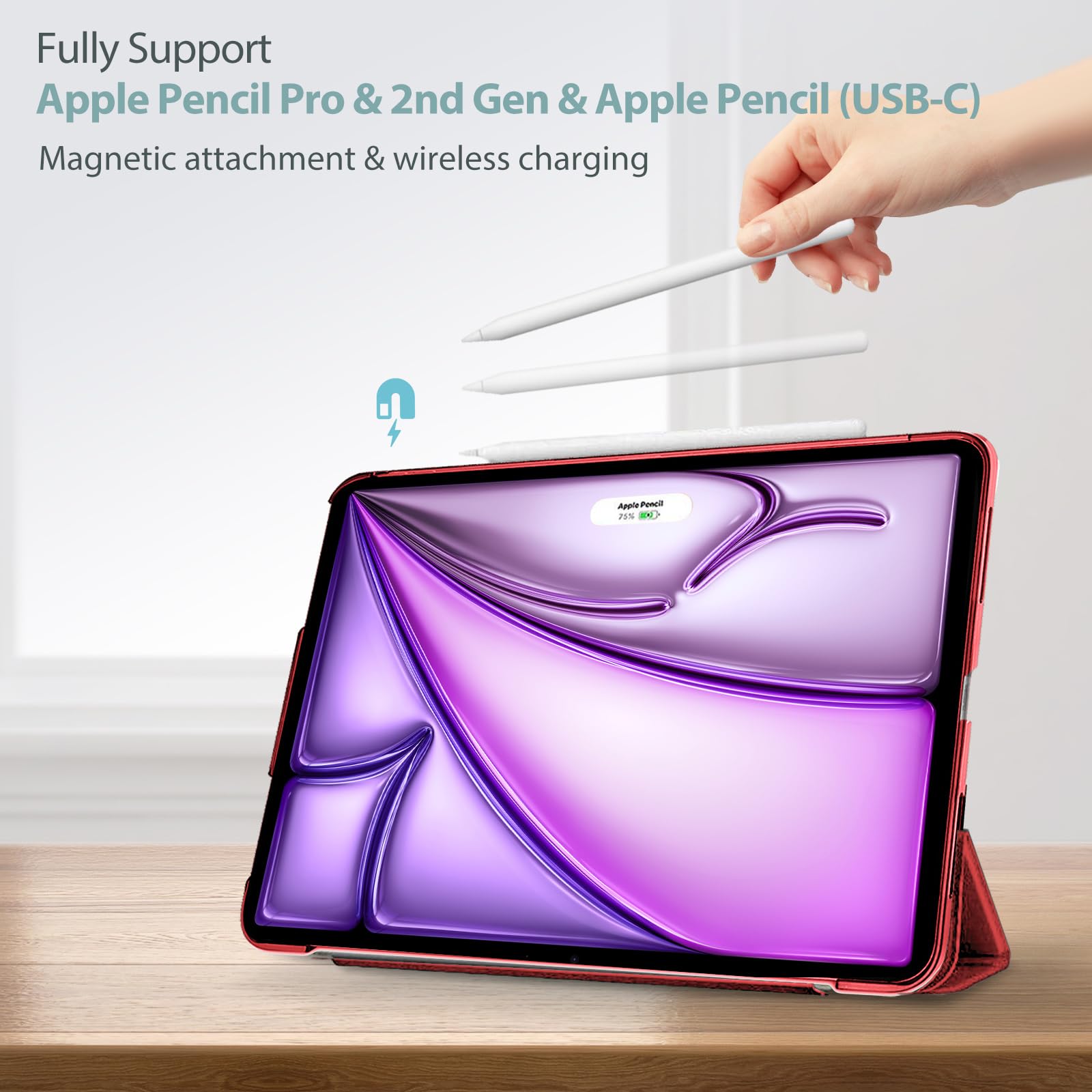 ProCase iPad Air 11-inch M3/M2 & 10.9-inch 5th/4th Gen Smart Protective Case (2020-2025) - Shockproof Cover with Auto Sleep/Wake for iPad Air 5/4 - Perfect for Work, Travel & School - Red