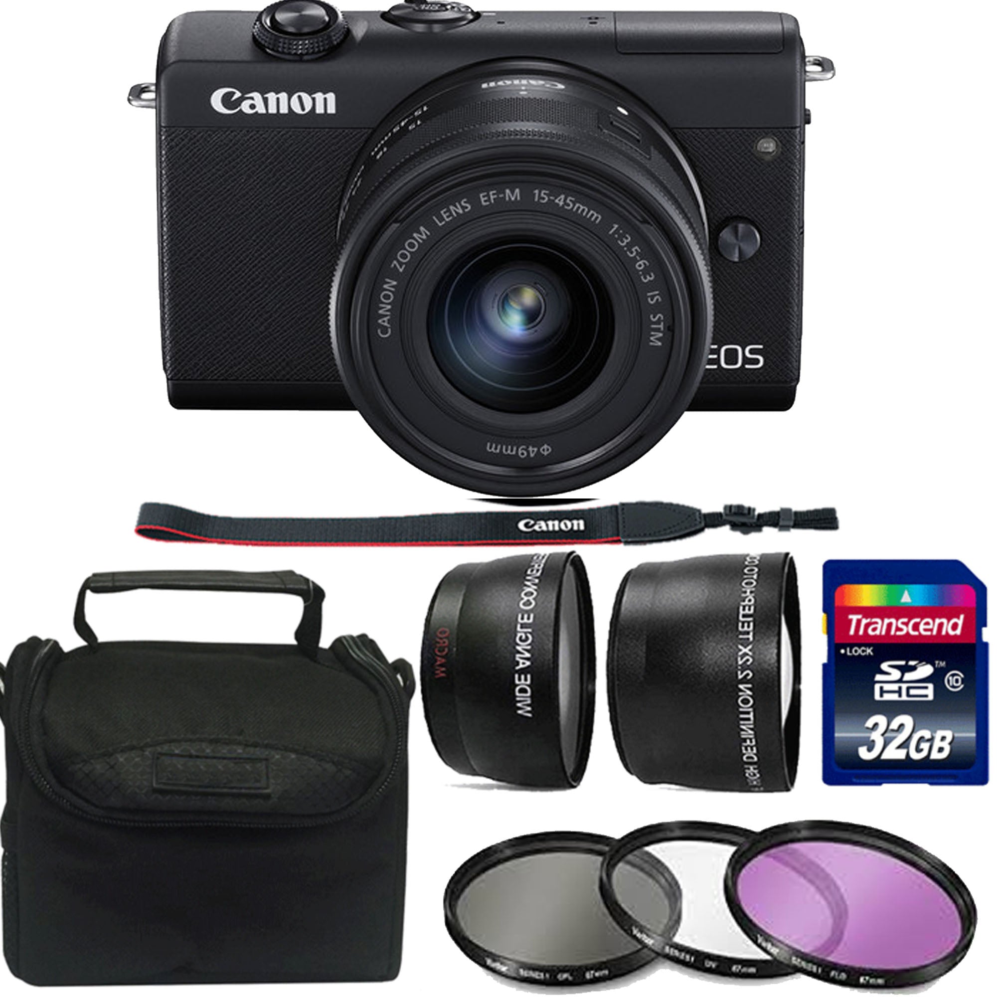 Canon EOS M200 Mirrorless Digital Camera with 15-45mm Lens (Black/White) + 32GB Memory Card & Essential Starter Kit - Perfect for Travel, Vlogging & Photography Enthusiasts