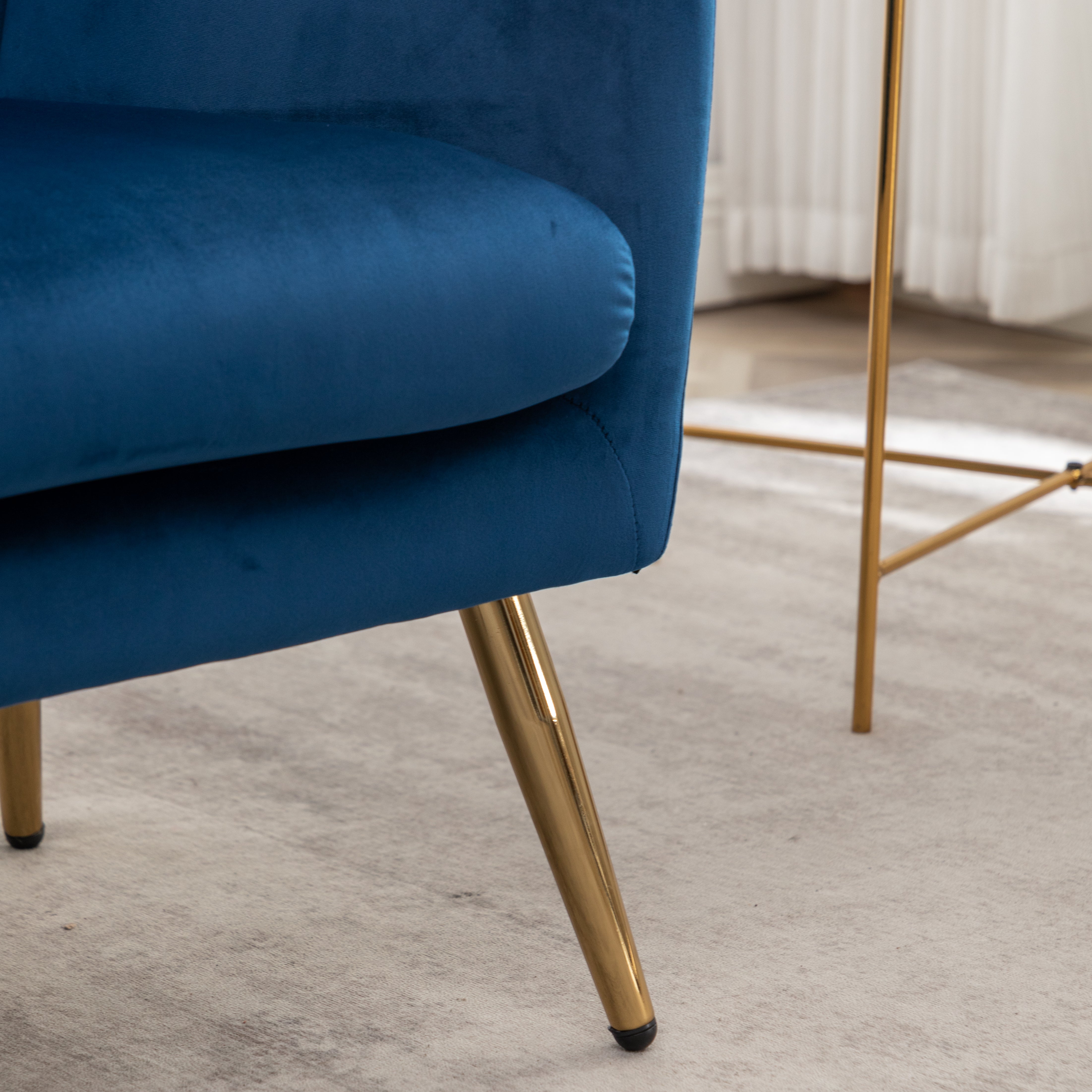 Roundhill Furniture Sovarol Velvet Button Tufted Wingback Accent Chair - Blue Velvet Upholstered Living Room Chair for Home Office, Bedroom & Lounge Decor