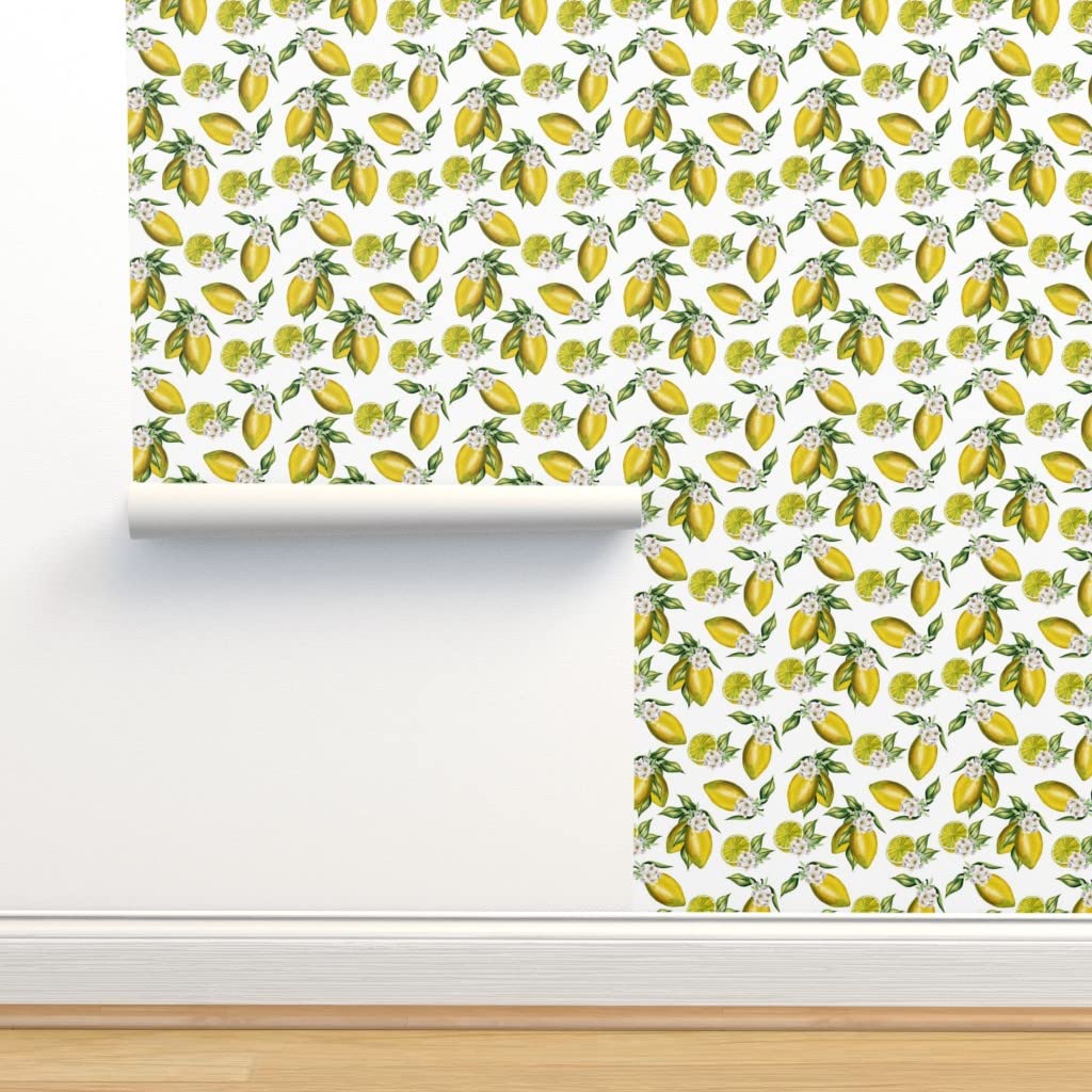 Peel & Stick Removable Wallpaper - 12ft x 2ft Lemon Flower Watercolor Design | Self-Adhesive Kitchen Wallpaper for Home Decor | Perfect for Bedroom, Bathroom & Nursery Renovation