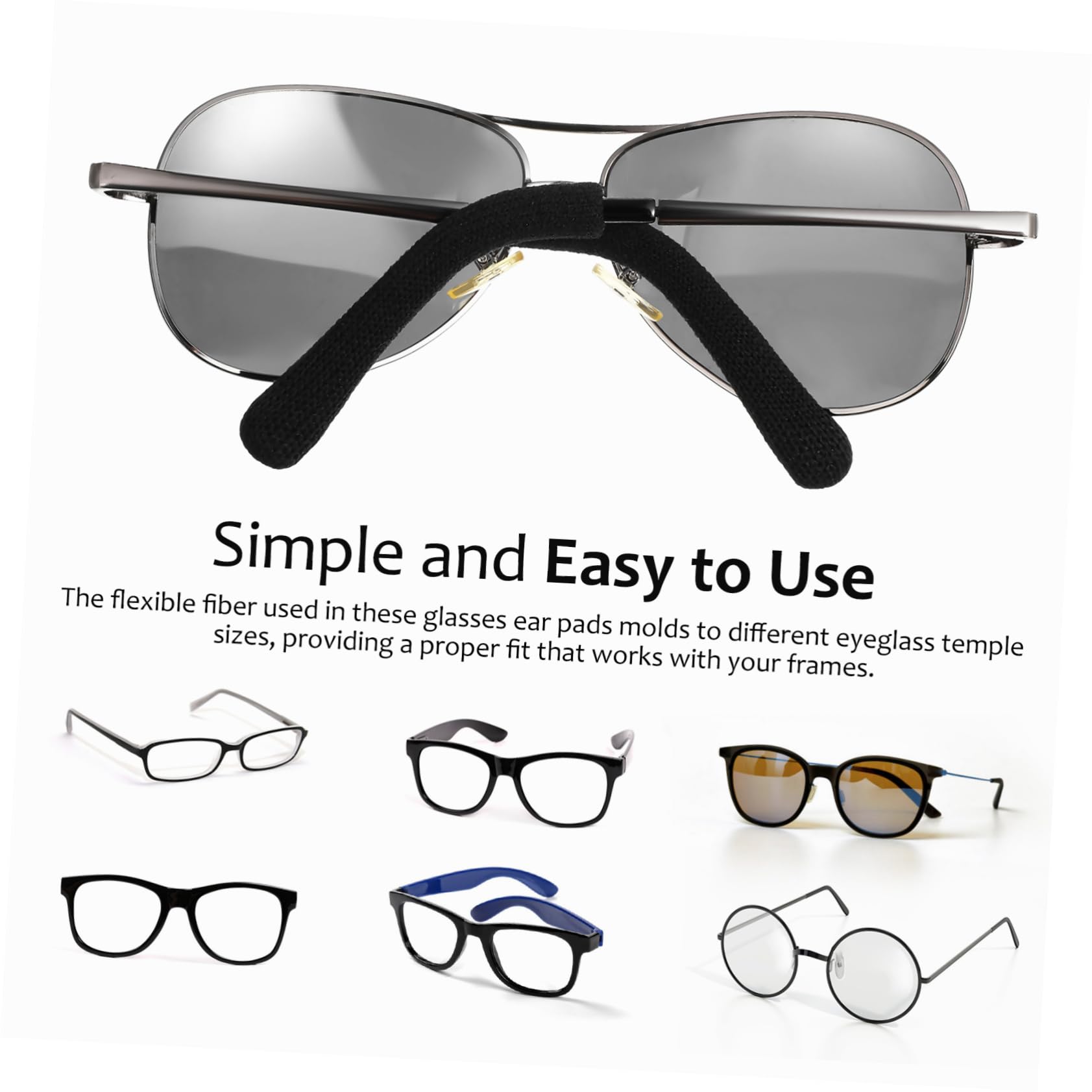 Hoement 2 Pairs Non-Slip Glasses Ear Pads - Comfortable Glasses Arm Covers & Cushion Grips for Behind the Ear - Perfect for Reading, Working & Outdoor Activities