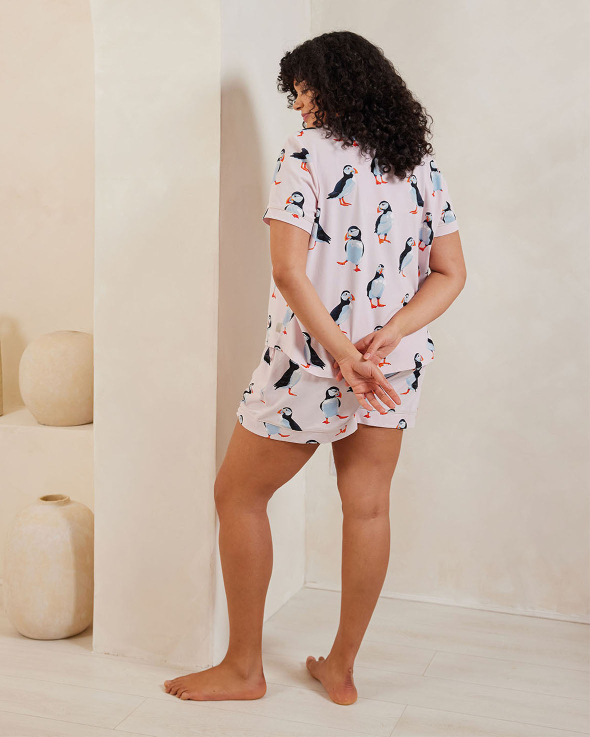 Organic Cotton Puffin Print Short Pajama Set for Women - Soft & Breathable Sleepwear for Summer Nights - Perfect for Lounging, Travel & Cozy Bedtime