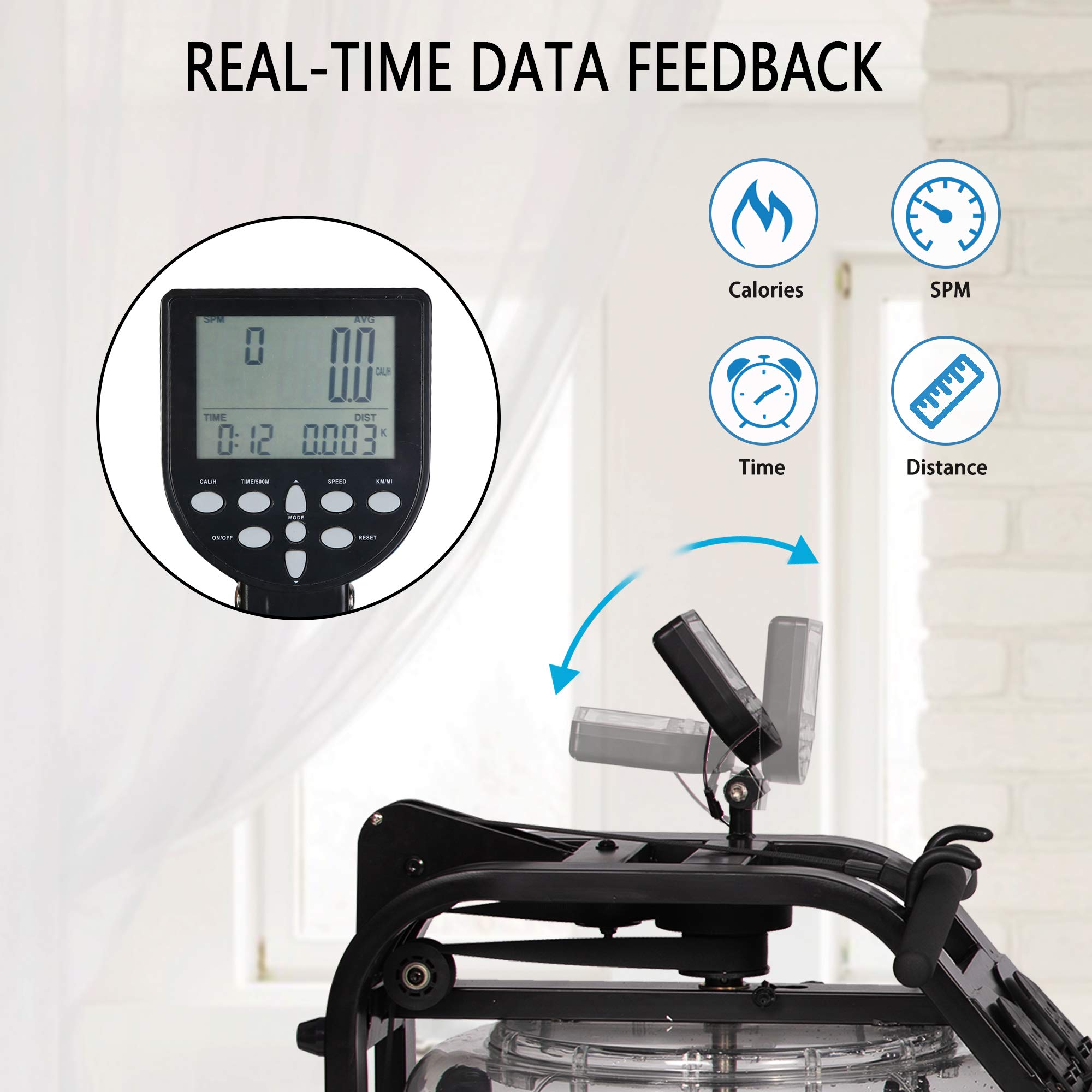 LUCKYERMORE Water Rowing Machine with LCD Monitor - 265 Lbs Weight Capacity, Adjustable & Space-Saving Indoor Rower for Home Gym, Double Track System, Mobile Wheels (Black) - Perfect for Full-Body Workout, Cardio Training & Small Spaces