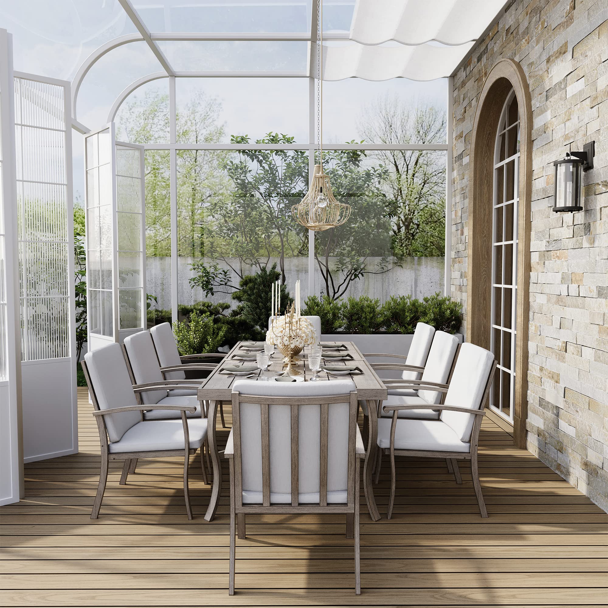HAPPATIO 9-Piece Aluminum Patio Dining Set for 8 - Outdoor Dining Table and Chairs, Weather-Resistant Gray Patio Furniture for Garden, Backyard, and Poolside Entertaining