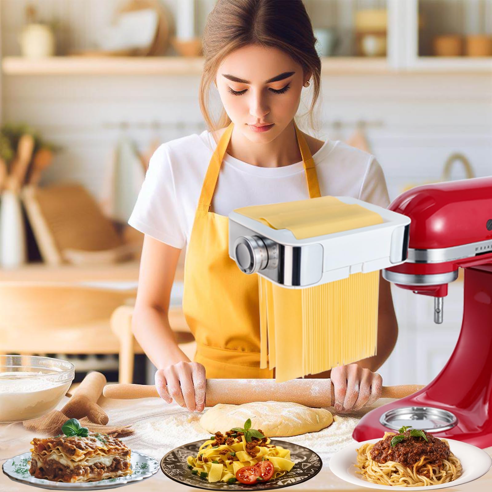 **KitchenAid Stand Mixer Meat Grinder & Pasta Maker Attachment Set - Includes Metal Food Grinder with Sausage Stuffer Tubes & 3-in-1 Pasta Maker with Dough Cutter - Perfect for Homemade Sausages, Ground Meat & Fresh Pasta**