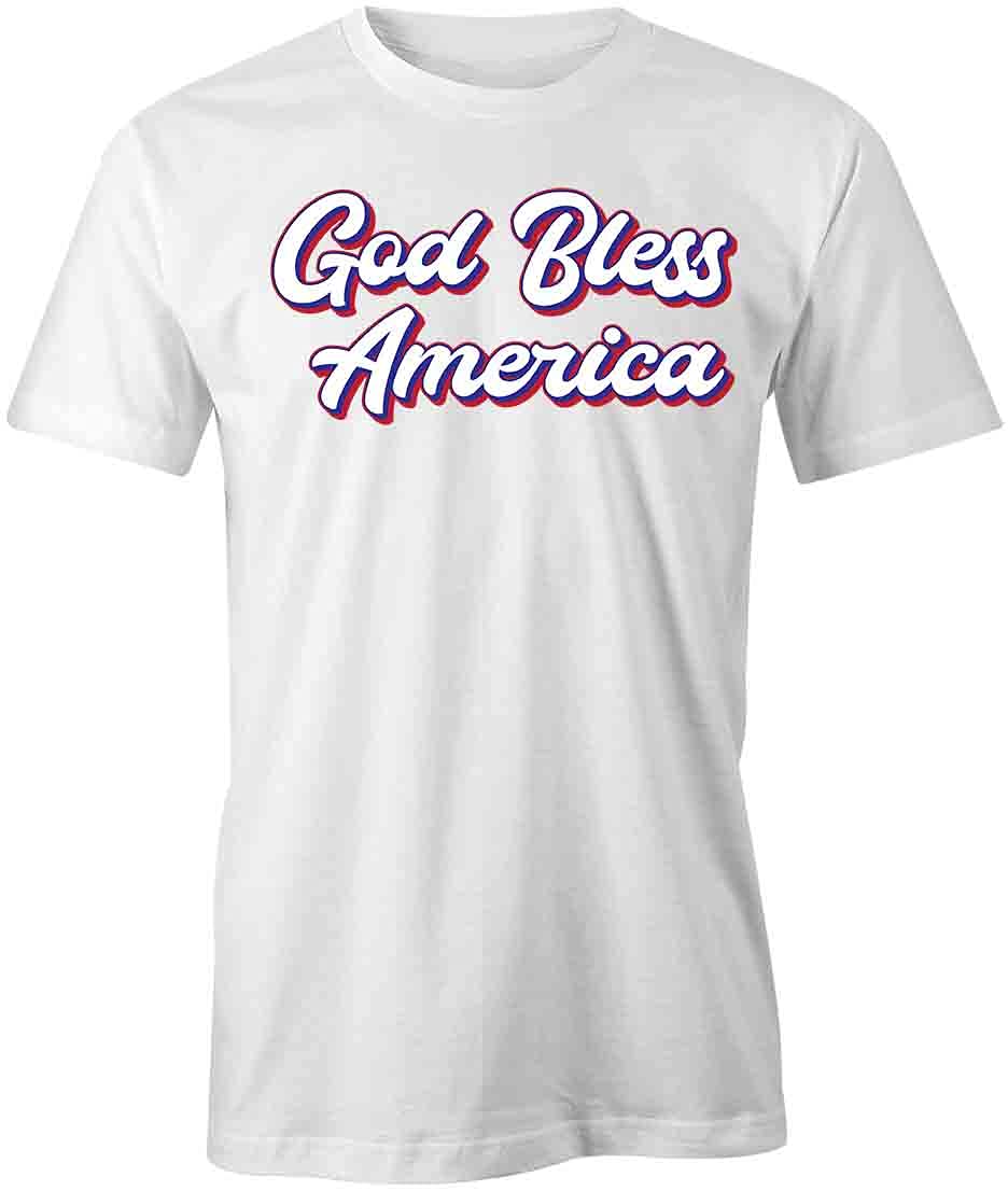 God Bless America Patriotic T-Shirt | Printed Graphic Tee for Men & Women | White Cotton Comfort Fit | Perfect for July 4th, Veterans Day & Political Events