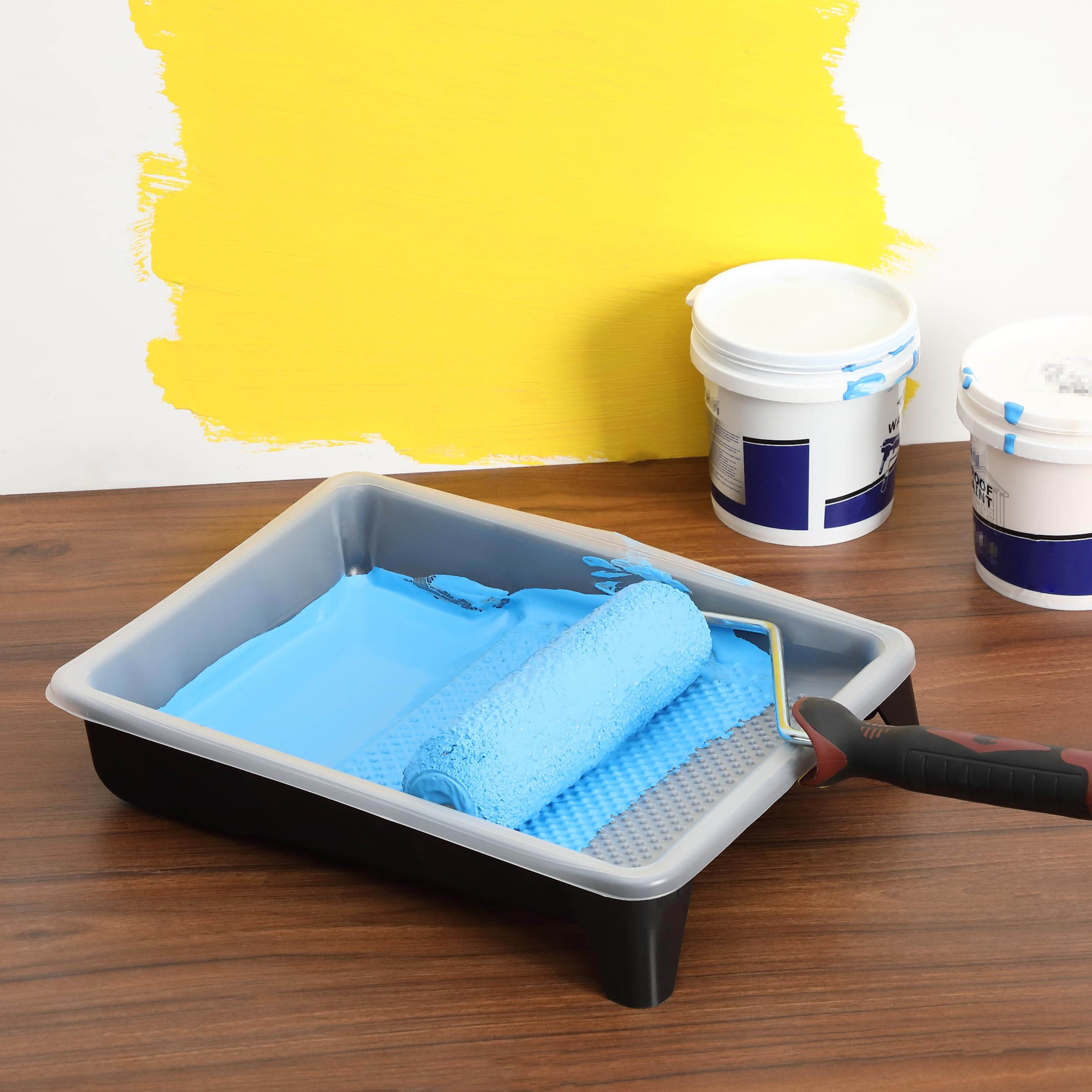 Bates 9-Inch Plastic Paint Tray Set with 10 Disposable Liners - 11 Piece Textured Deep Capacity Paint Pan for Professional & DIY Painting Projects - Perfect for Wall Painting, Home Renovation & Craft Projects