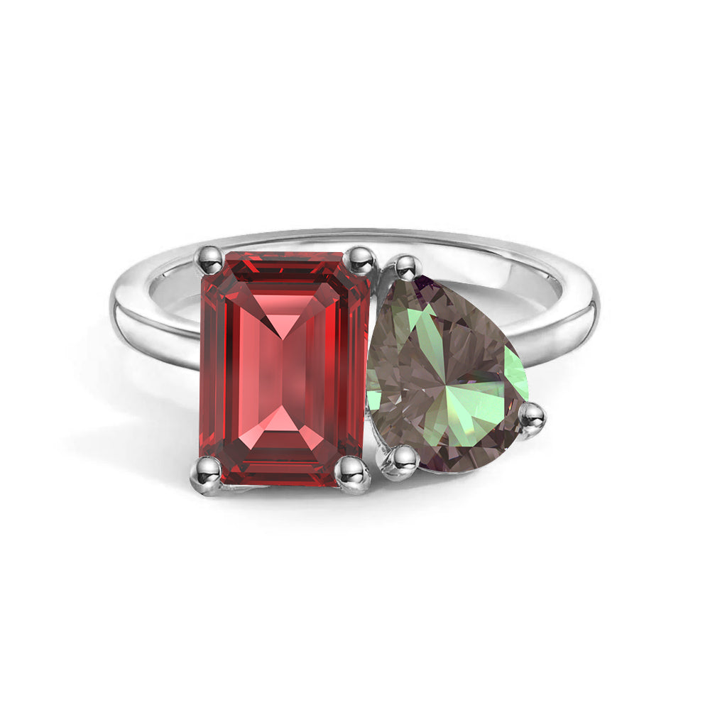 Personalized Toi et Moi Ruby Birthstone Ring for Women - Custom Anniversary, Engagement & Wedding Jewelry Gift - Perfect for Romantic Occasions & Special Celebrations