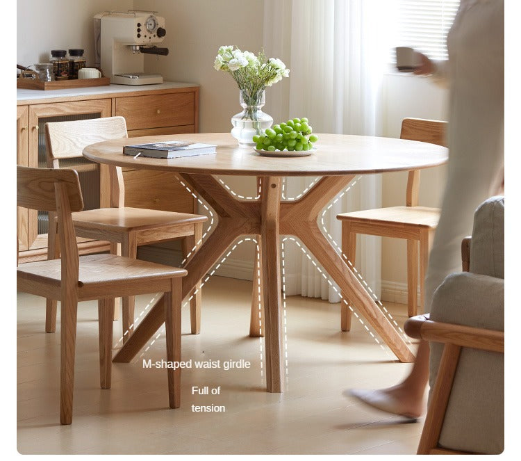 Solid Oak Wood Round Dining Table - 42 Inch Farmhouse Kitchen Table for 6 - Perfect for Family Gatherings & Dinner Parties