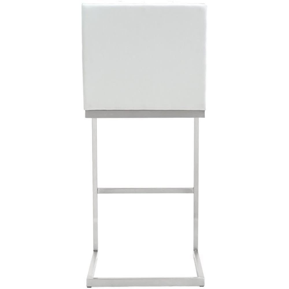 TOV Furniture Helsinki Collection Modern Eco-Leather Bar Stools Set of 2 - Stainless Steel Frame, White - Perfect for Kitchen Islands, Home Bars & Contemporary Dining Areas
