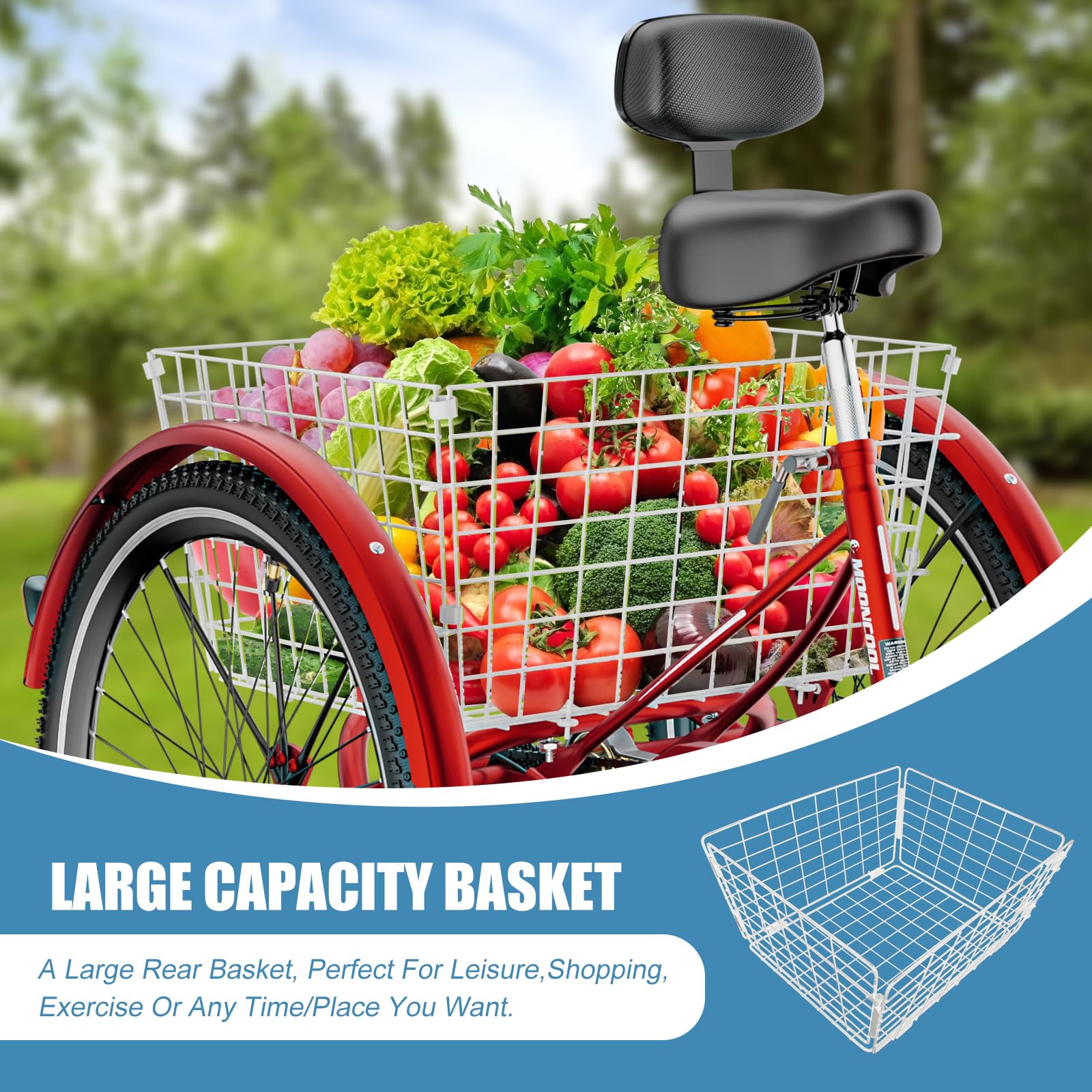 DoCred Adult Tricycles 7-Speed 3-Wheel Bikes for Seniors - 20/24/26 Inch Cruise Trike with Large Shopping Basket - Comfortable & Stable Ride for Women & Men - Perfect for Grocery Shopping, Exercise & Outdoor Leisure