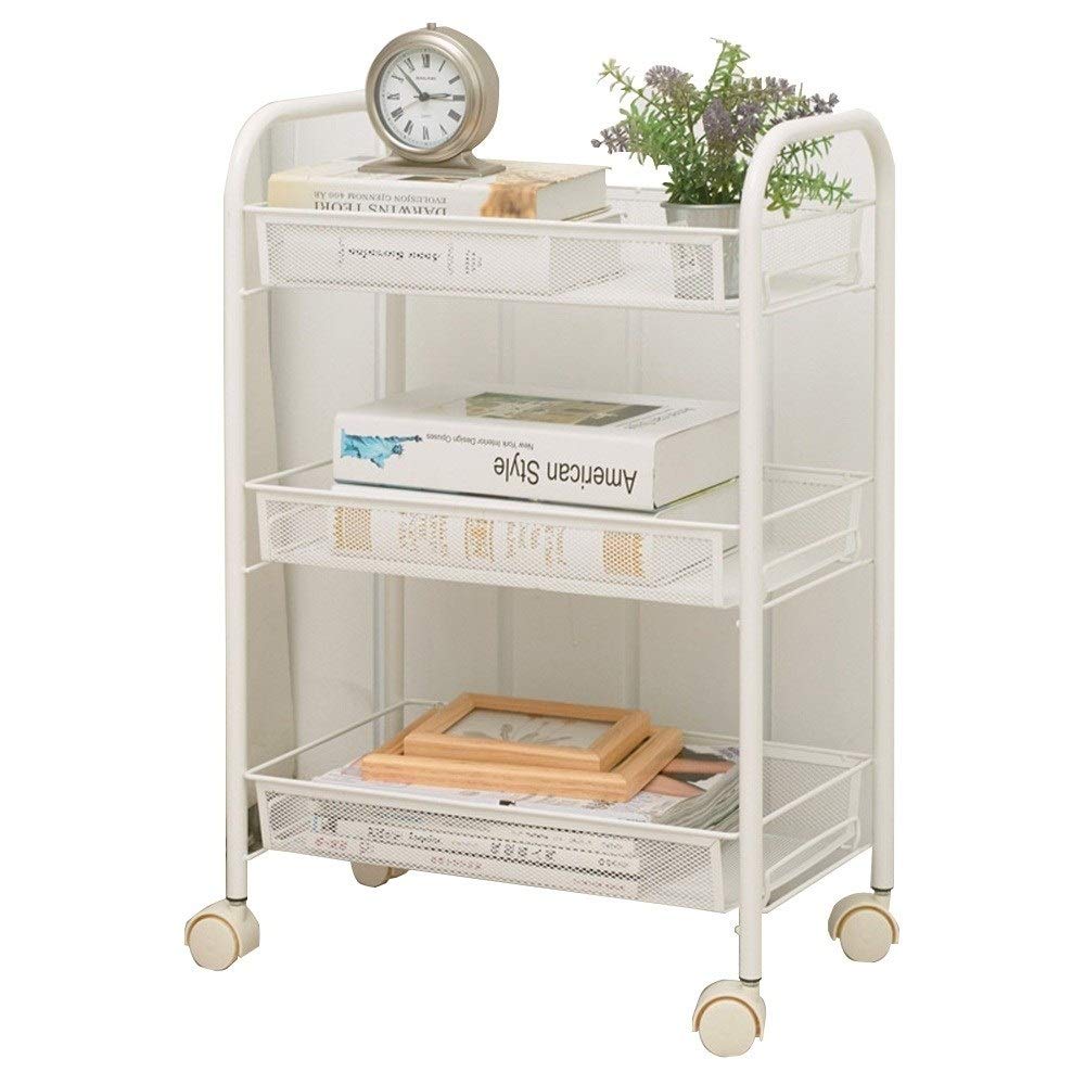 Chunlan 360° Rotating Trolley Cart - White Bathroom, Kitchen, Living Room & Bedroom Storage Organizer with Smooth Detachable Shelves | Perfect for Small Spaces, Apartment & Dorm Organization