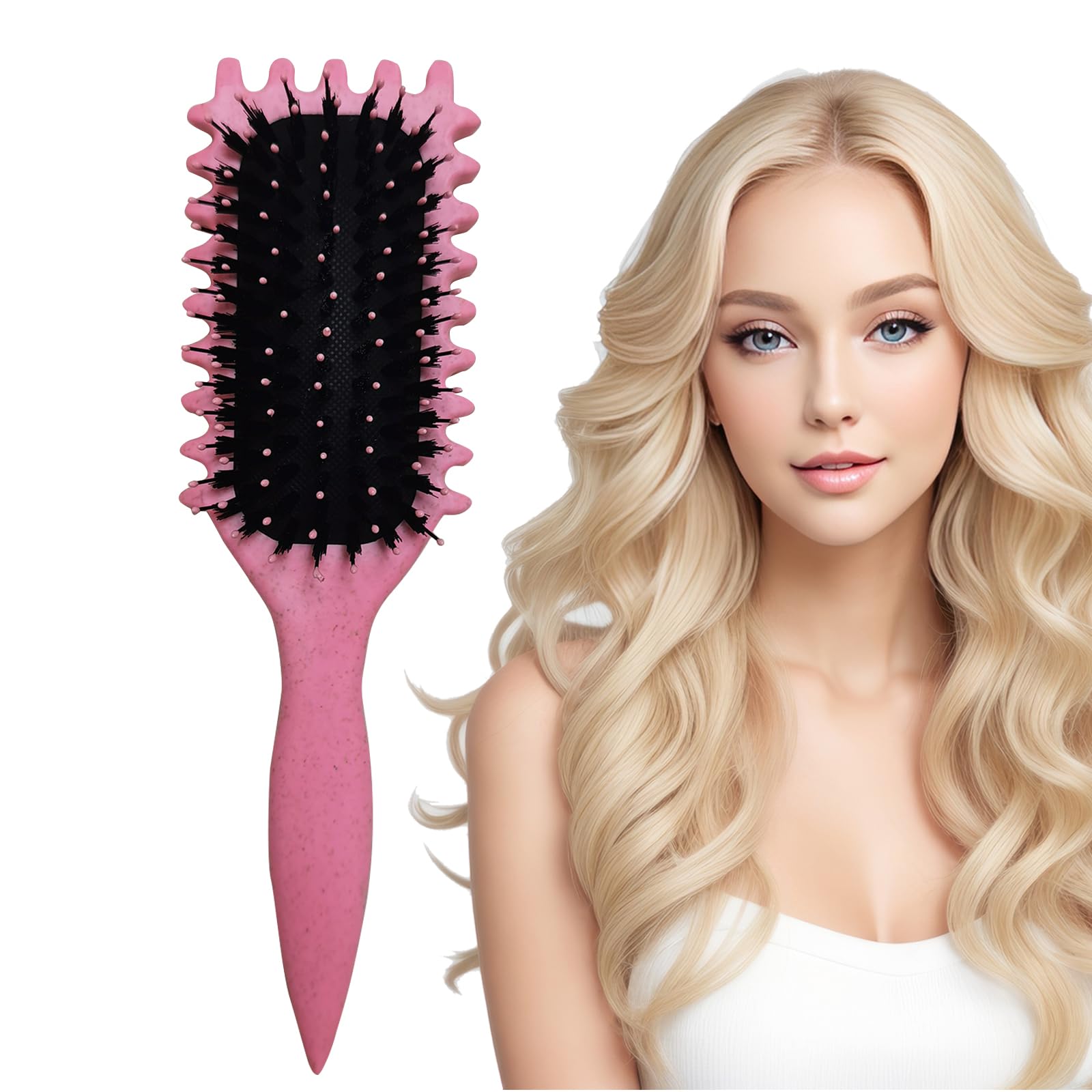 Curl Defining Hair Styling Brush for Women - Professional Curling Wand & Styler for Perfect Beach Waves & Natural Curls - Ideal for Home Use, Travel & Salon Styling