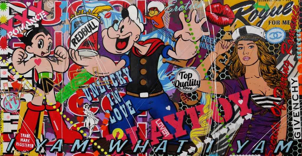 Popeye Textured Urban Pop Art Painting - 190cm x 100cm Large Wall Decor | Perfect for Living Room, Bedroom, or Office