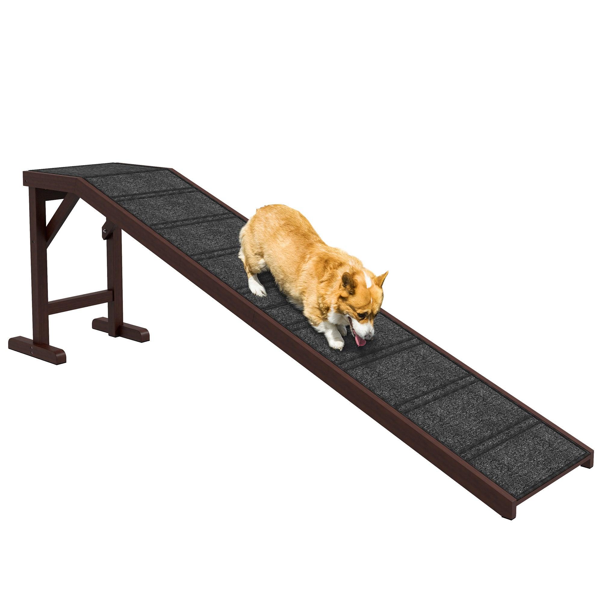Non-Slip Dog Ramp for High Beds - 74 Inch Pet Stairs with Carpeted Top Platform (16x25 Inches, Brown) - Perfect for Small, Elderly & Injured Dogs to Safely Access Furniture