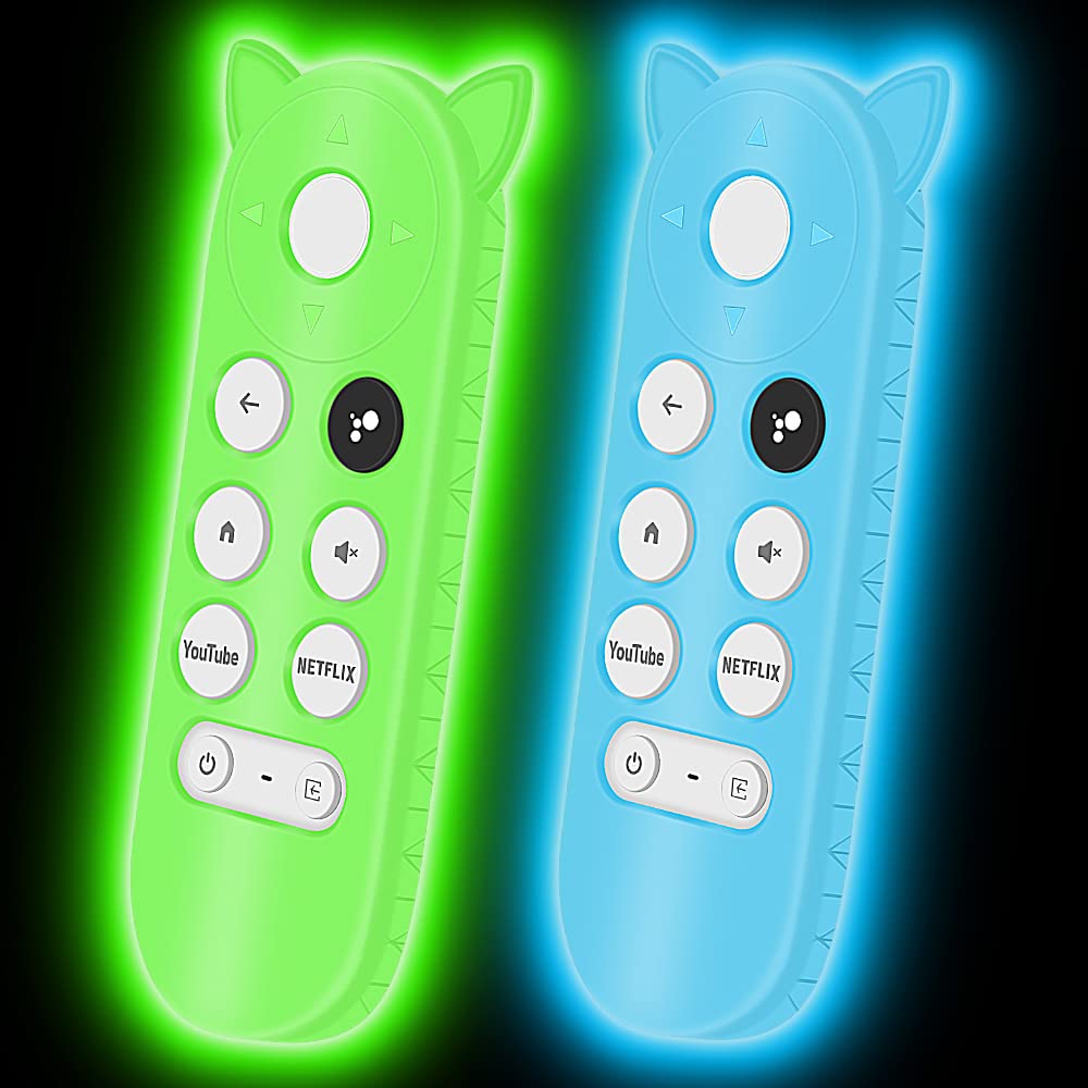 2-Pack Silicone Protective Case for Chromecast with Google TV (2020 Model) - Durable Remote Cover with Battery Back Holder | Glow Green & Glow Blue | Perfect for Streaming Entertainment & Voice Search | Ideal for Home Theater, Living Room, and Bedroom Use