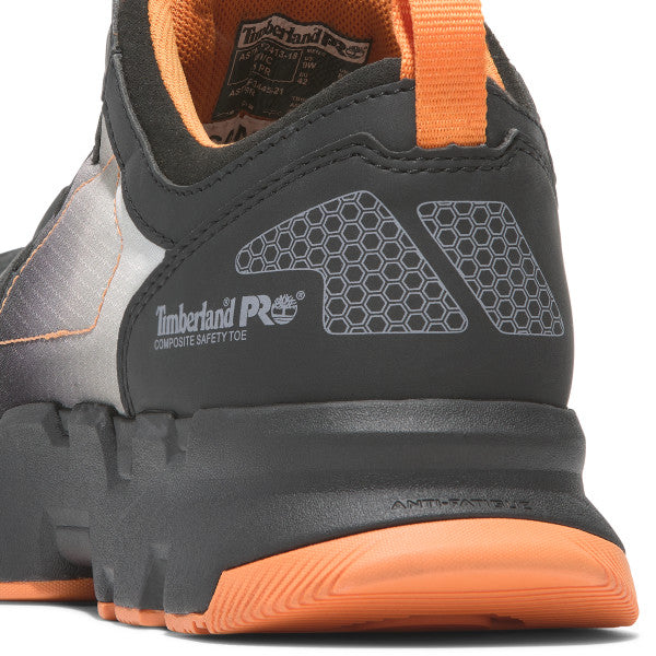 Timberland PRO Men's Powertrain EV Composite Toe Athletic Work Shoes - Lightweight Safety Shoes for Construction & Warehouse Workers - Black/Orange (TB0A66SKEEM) - Ideal for Industrial Jobs, Outdoor Work & Heavy Duty Activities