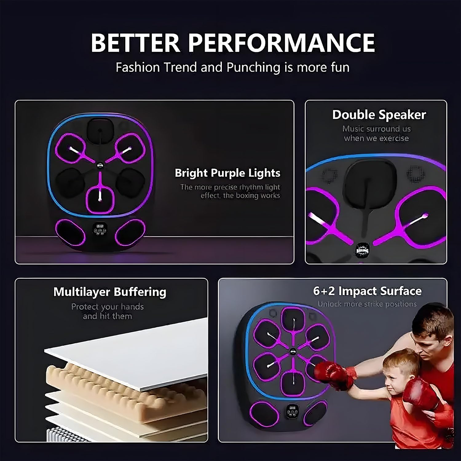 Smart Bluetooth Music Boxing Machine with Gloves - Electronic Punching Board Pad for Adults & Kids - Wall Mounted Training Equipment for Home & Office Fitness