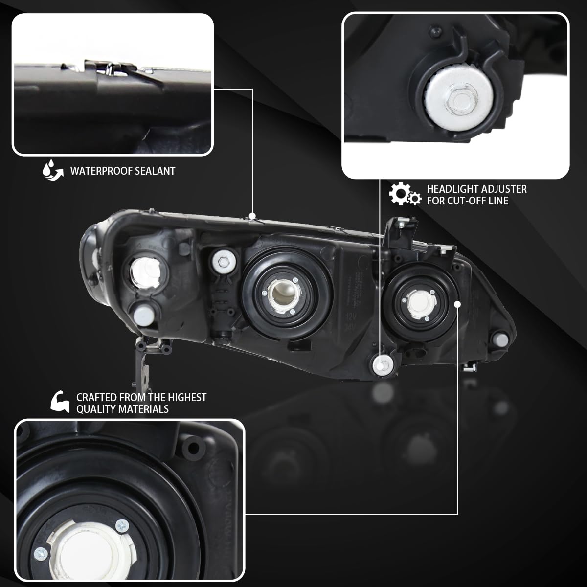 AUTOZENSATION Black Headlights Assembly - Compatible with 2006-2011 Honda Civic 4Dr Sedan (Left & Right Pair) | Durable Replacement Headlamps for Night Driving & Enhanced Visibility