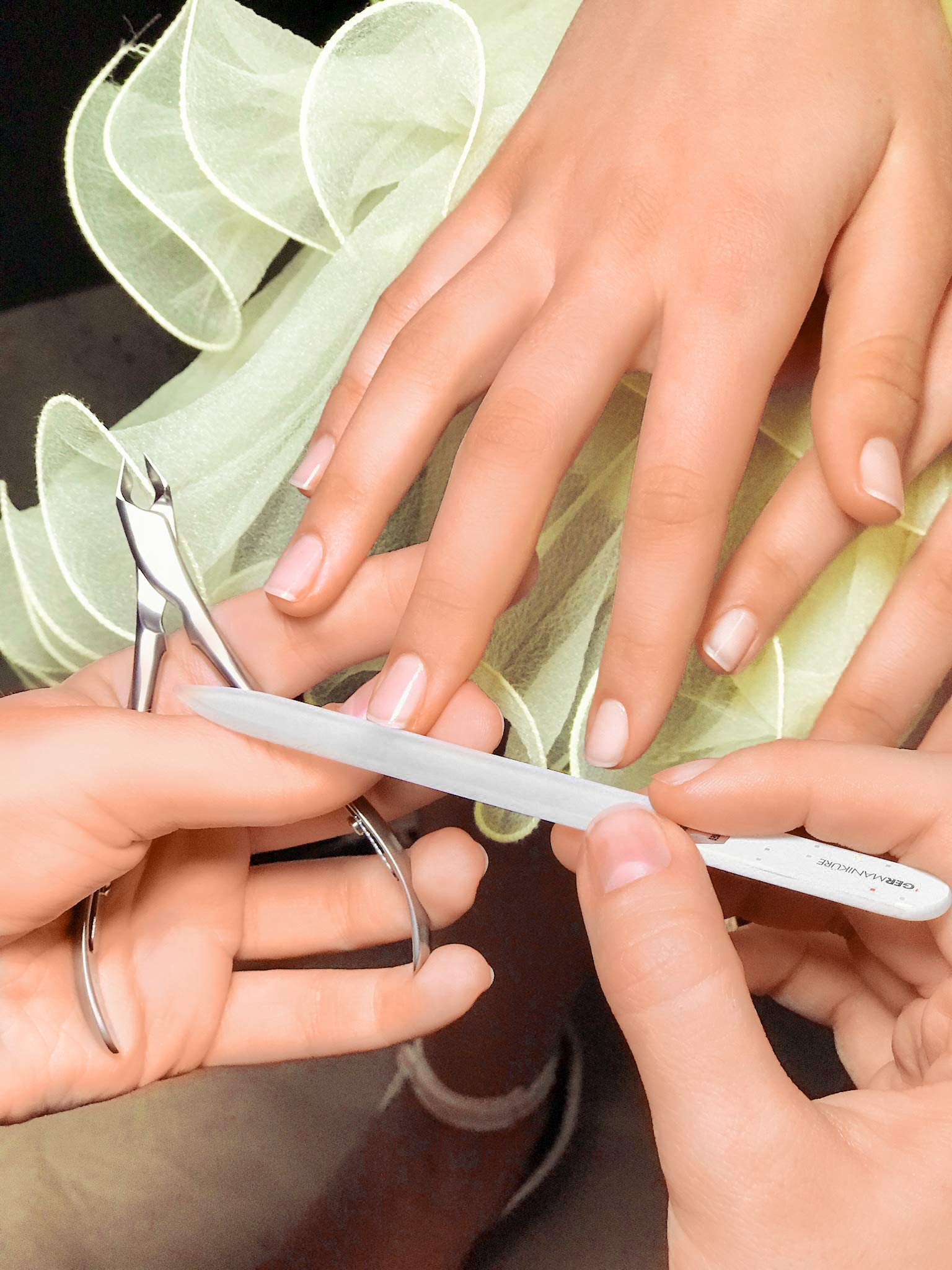 Premium 7-Piece Manicure Set in Beige Leather Case - German Stainless Steel & Czech Glass Nail Tools - Professional Cuticle Care Kit for Home, Salon & Travel Grooming