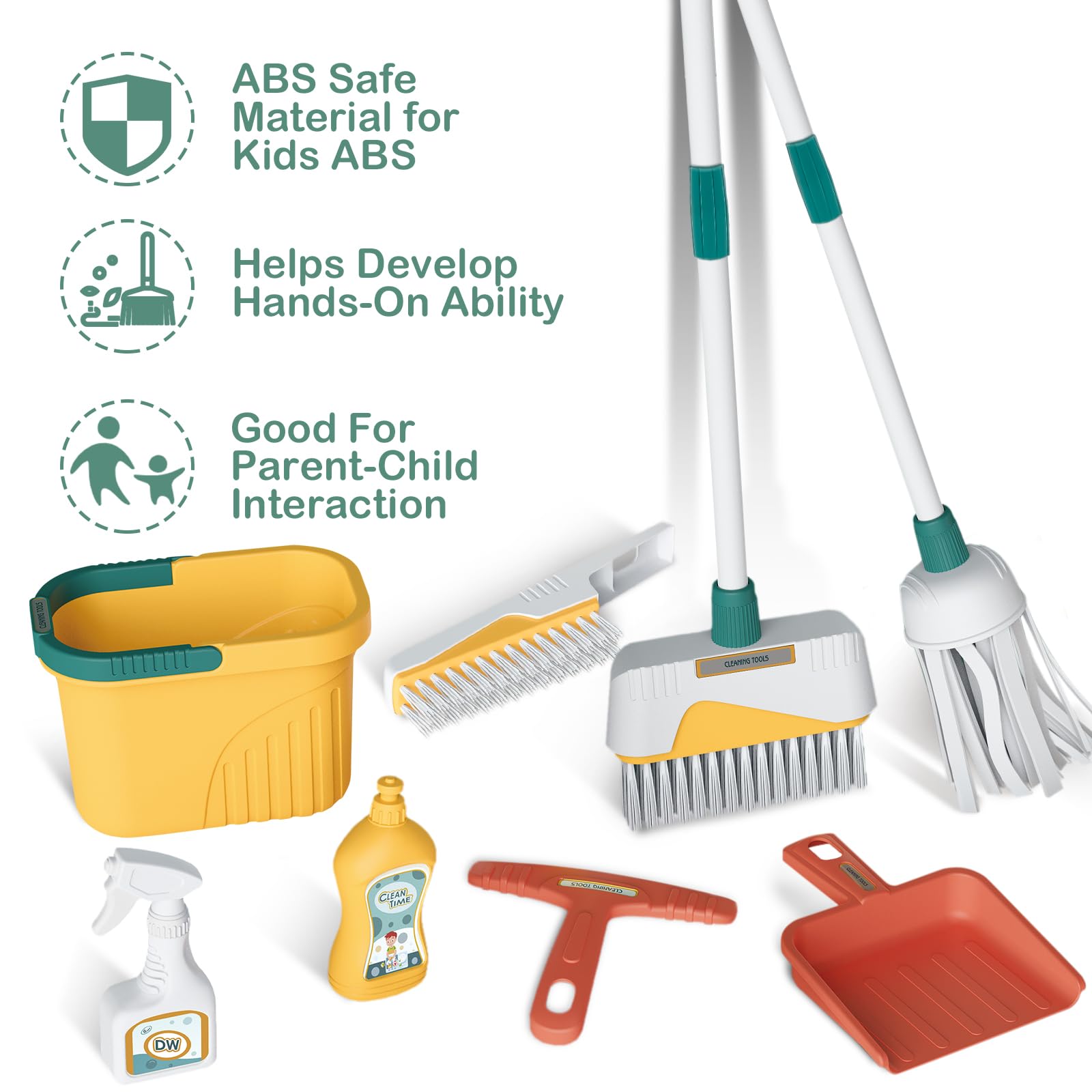deAO Kids Cleaning Set 8pcs - Pretend Play Toy for Toddlers | Home Cleaning Fun