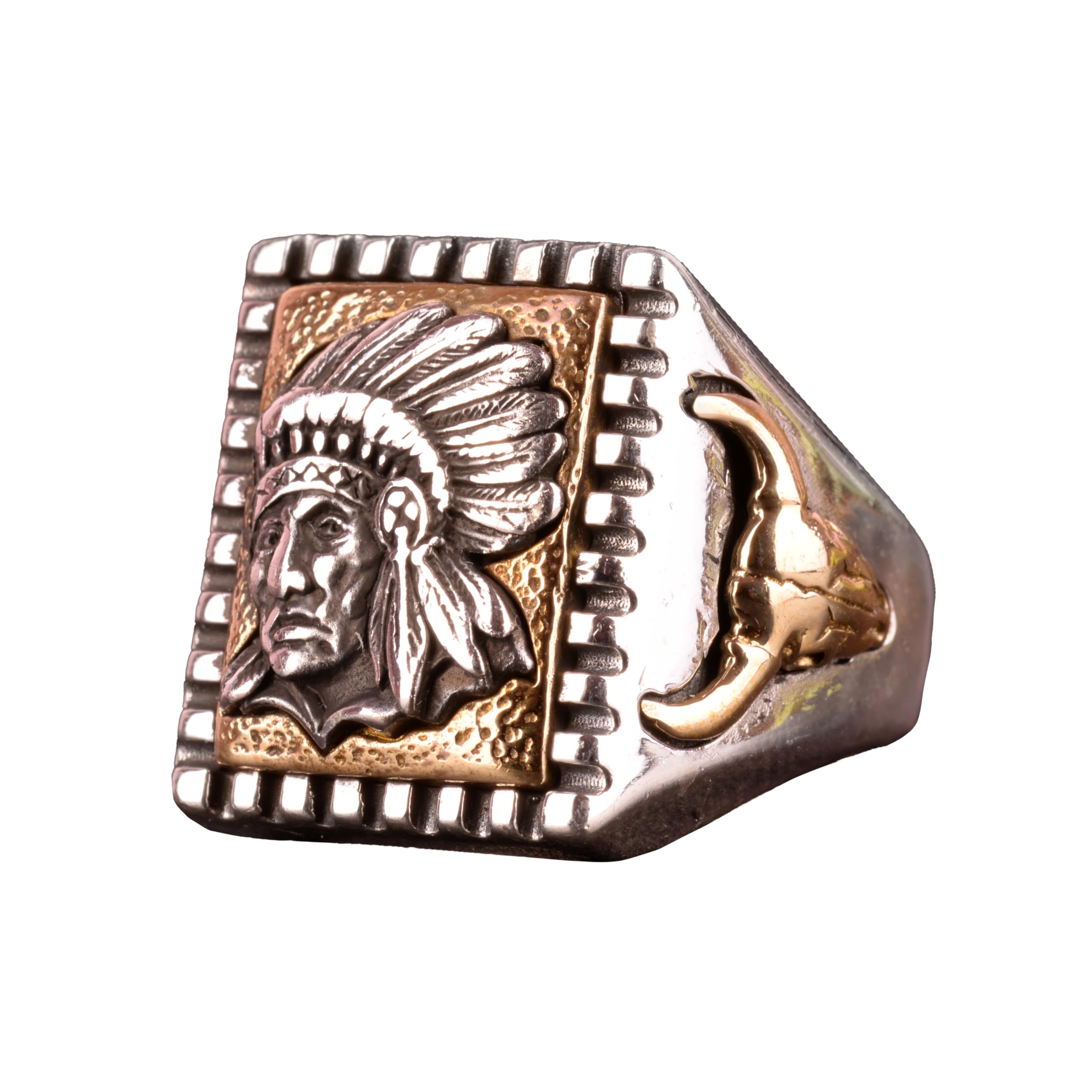 Authentic Sterling Silver Native American Indian Chief Head Ring with Abalone Inlay | Handcrafted Men's Jewelry | Perfect for Gifts, Weddings & Cultural Events