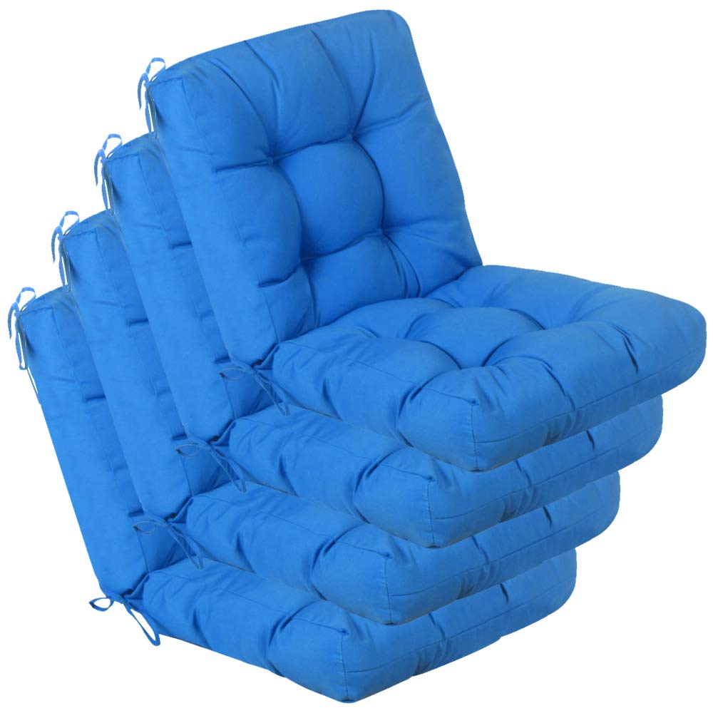 QILLOWAY Outdoor Seat & Back Chair Cushions - Tufted Pillow Set of 4, Marine Blue - Spring & Summer Replacement Cushions for Patio, Deck, Poolside & Garden Furniture - Water-Resistant & Comfortable