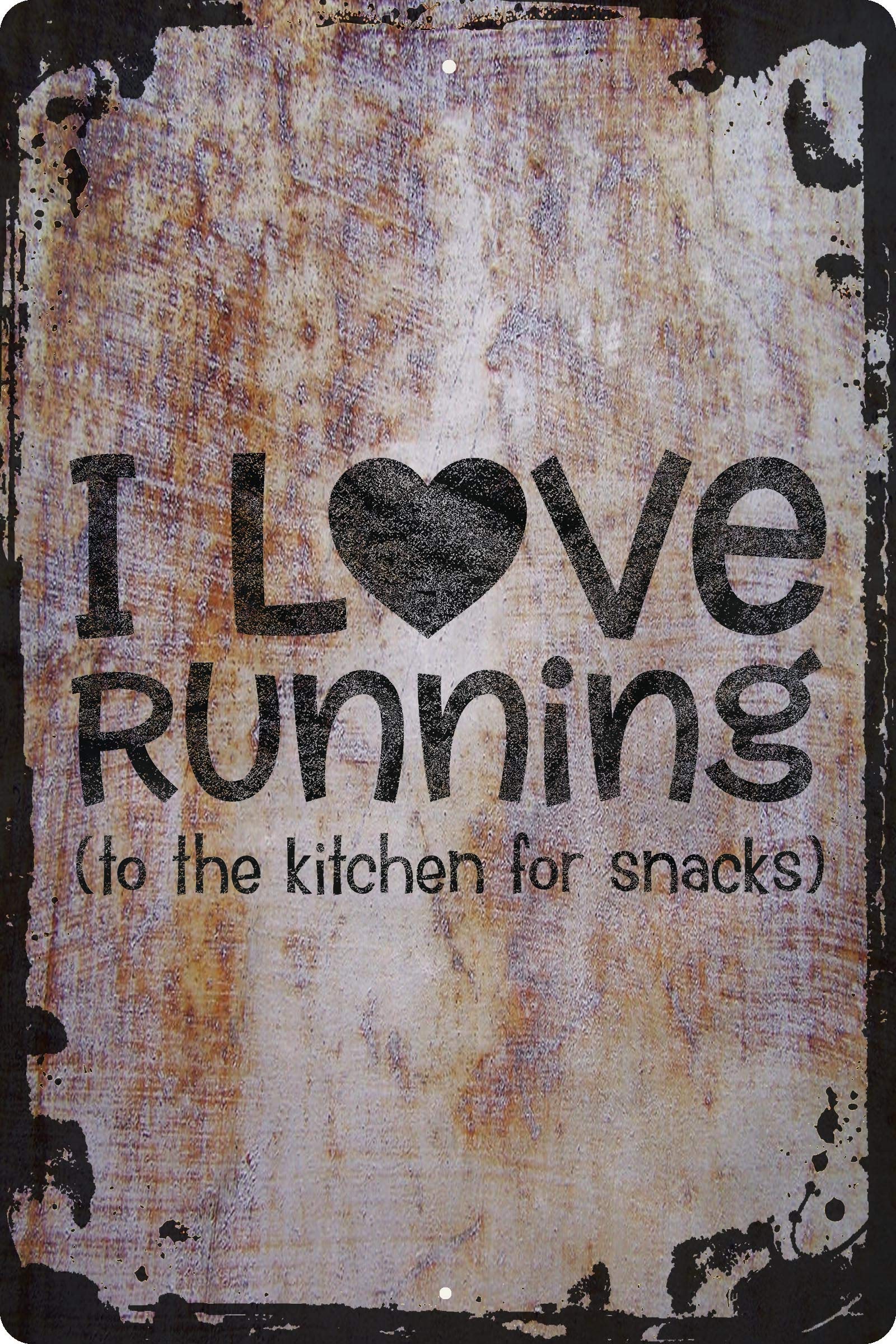 Funny Kitchen Wall Art Decor - 'I Love Running to the Kitchen for Snacks' Humorous Print - 12x18 Inch Beige Poster - Perfect for Dining Room, Home Decor & Gift for Food Lovers