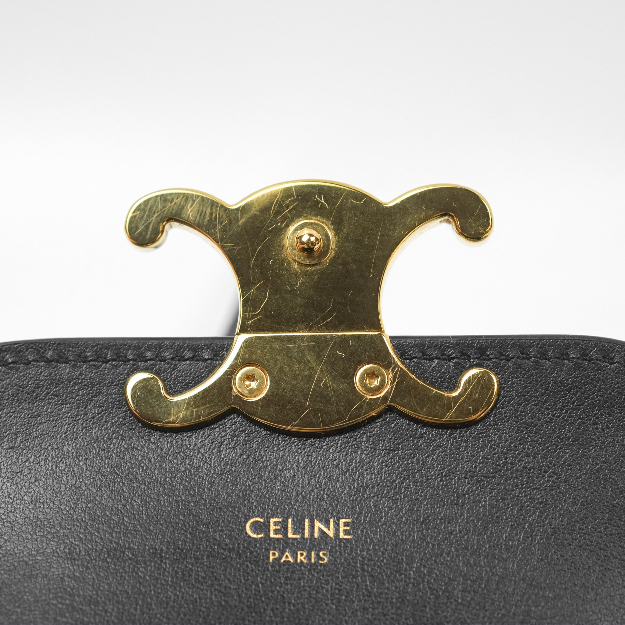 Celine Mini Triomphe Bag in Shiny Black Calfskin Leather - Luxury Crossbody Purse for Women, Perfect for Date Night & Evening Events